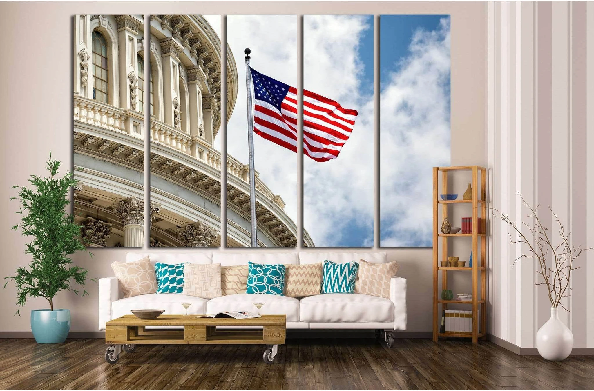 Washington DC Capitol with waving american flag №1289 Ready to Hang Canvas Print - Zellart Canvas Prints ALL_Products, s-1289