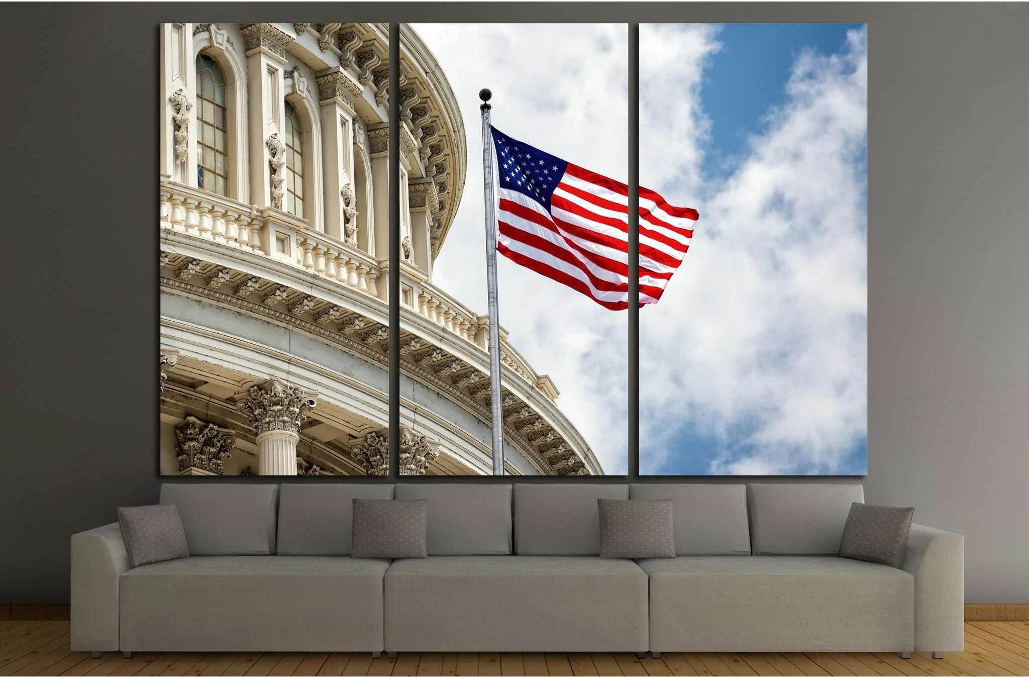 Washington DC Capitol with waving american flag №1289 Ready to Hang Canvas Print - Zellart Canvas Prints ALL_Products, s-1289