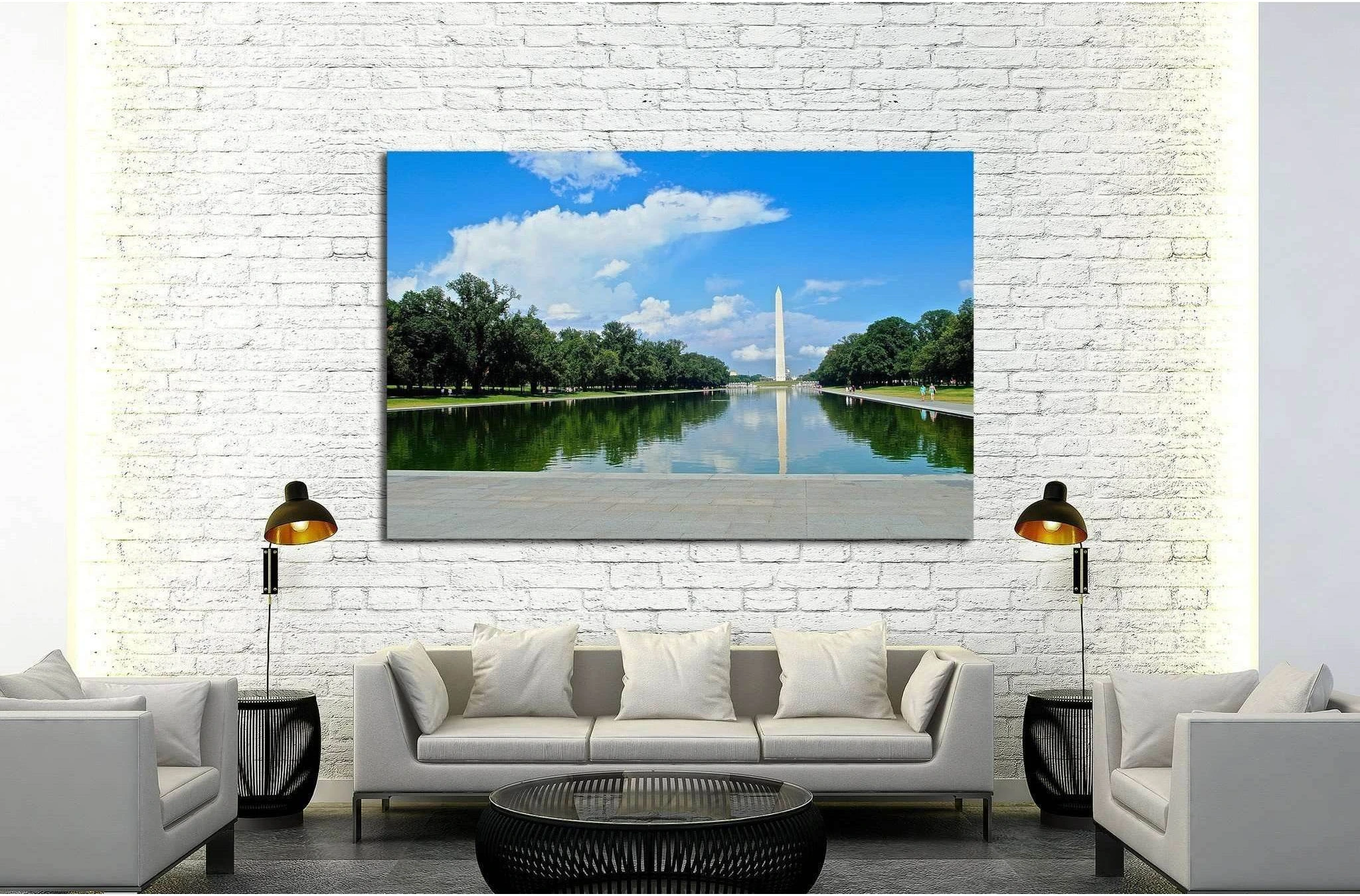 Washington memorial from the pool №2067 Ready to Hang Canvas Print - Zellart Canvas Prints ALL_Products, s-2067