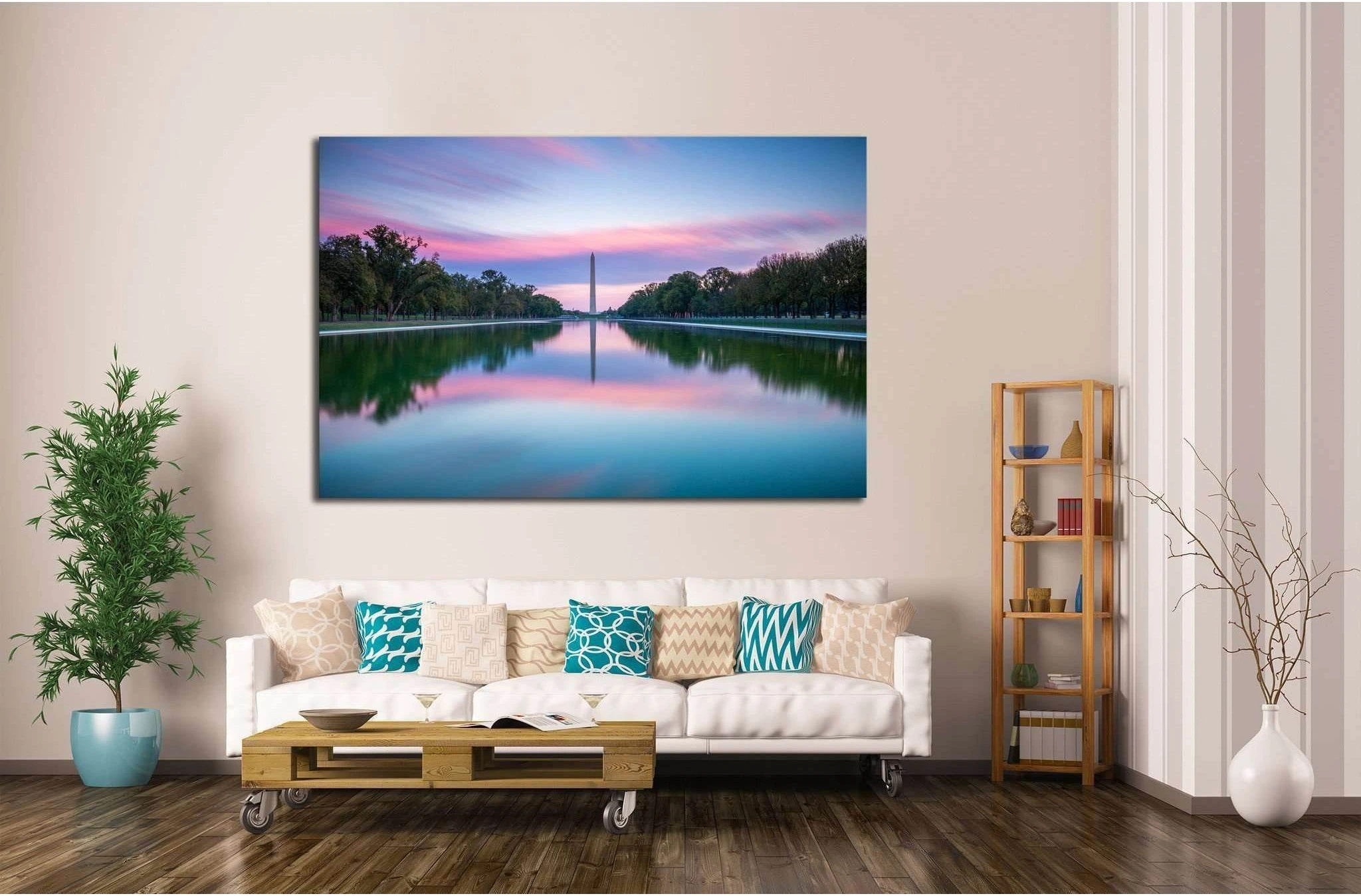 Washington Monument and Lincoln Memorial Reflecting Pool at sunset Washington, D.C. USA №2097 Ready to Hang Canvas Print - Zellart Canvas Prints ALL_Products, s-2097