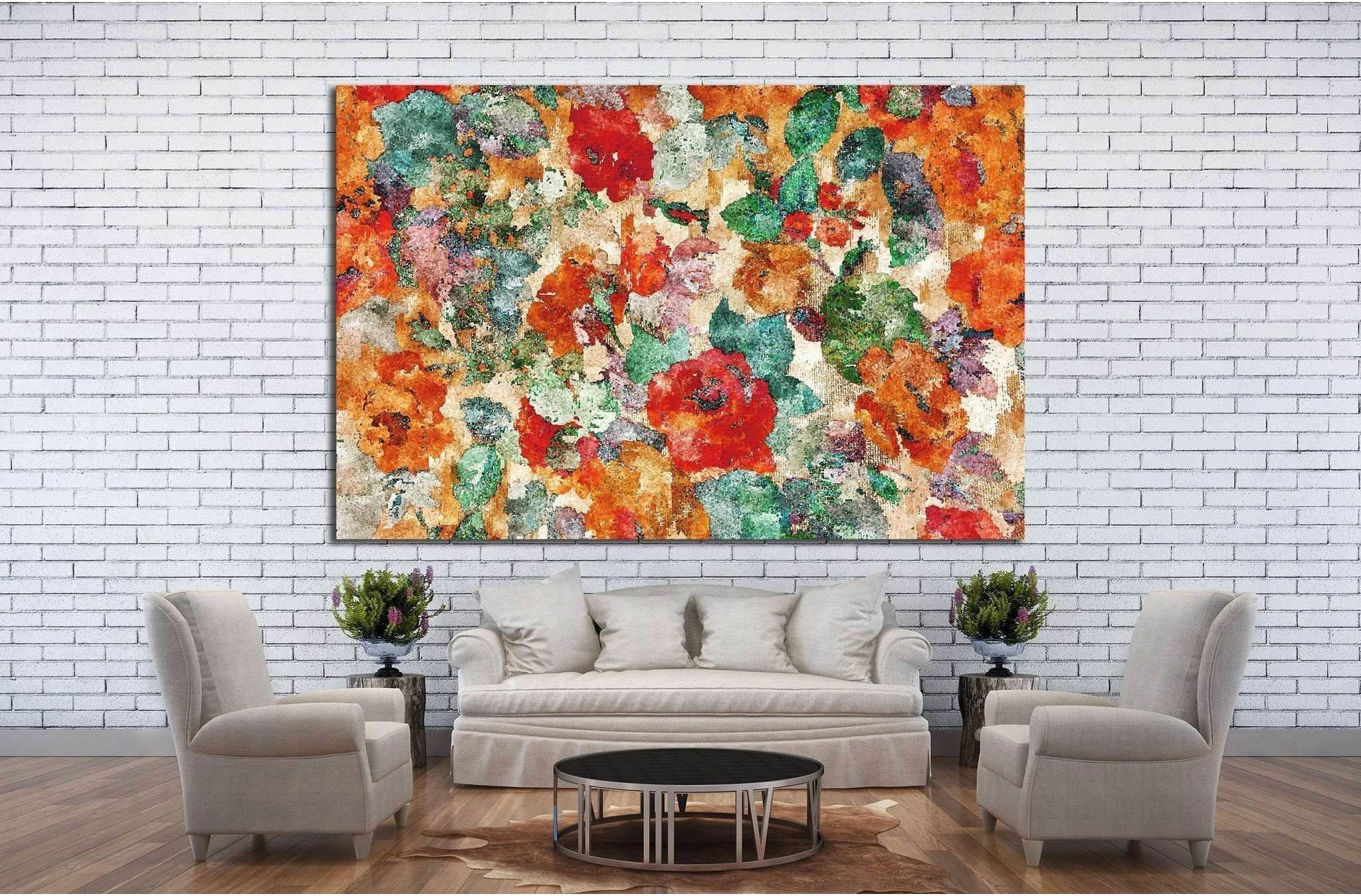 water color effect of flowers colorful pattern №1342 Ready to Hang Canvas Print - Zellart Canvas Prints ALL_Products, s-1342