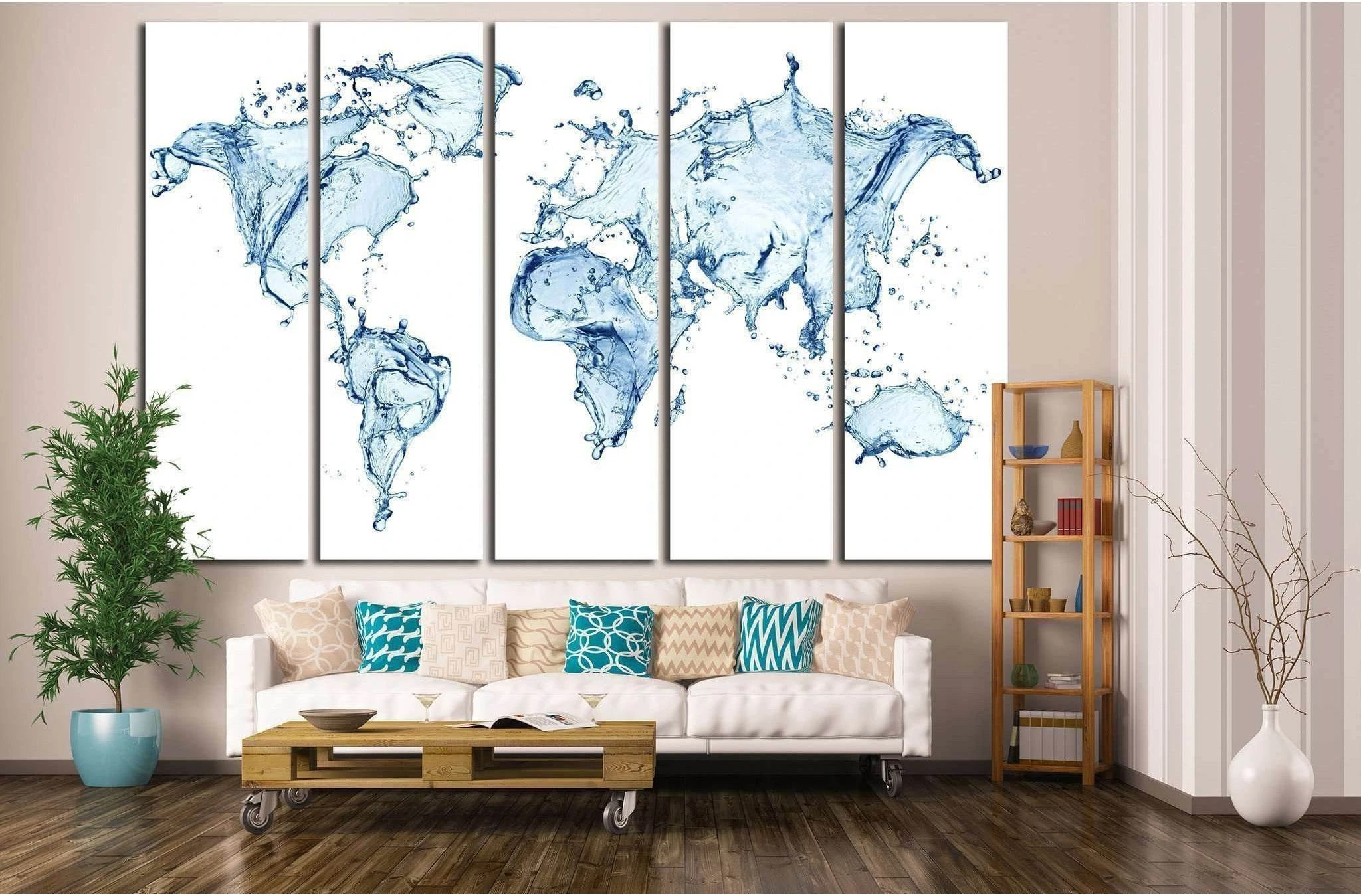 Water Splashes World Map №1452 Ready to Hang Canvas Print - Zellart Canvas Prints ALL_Products, s-1452
