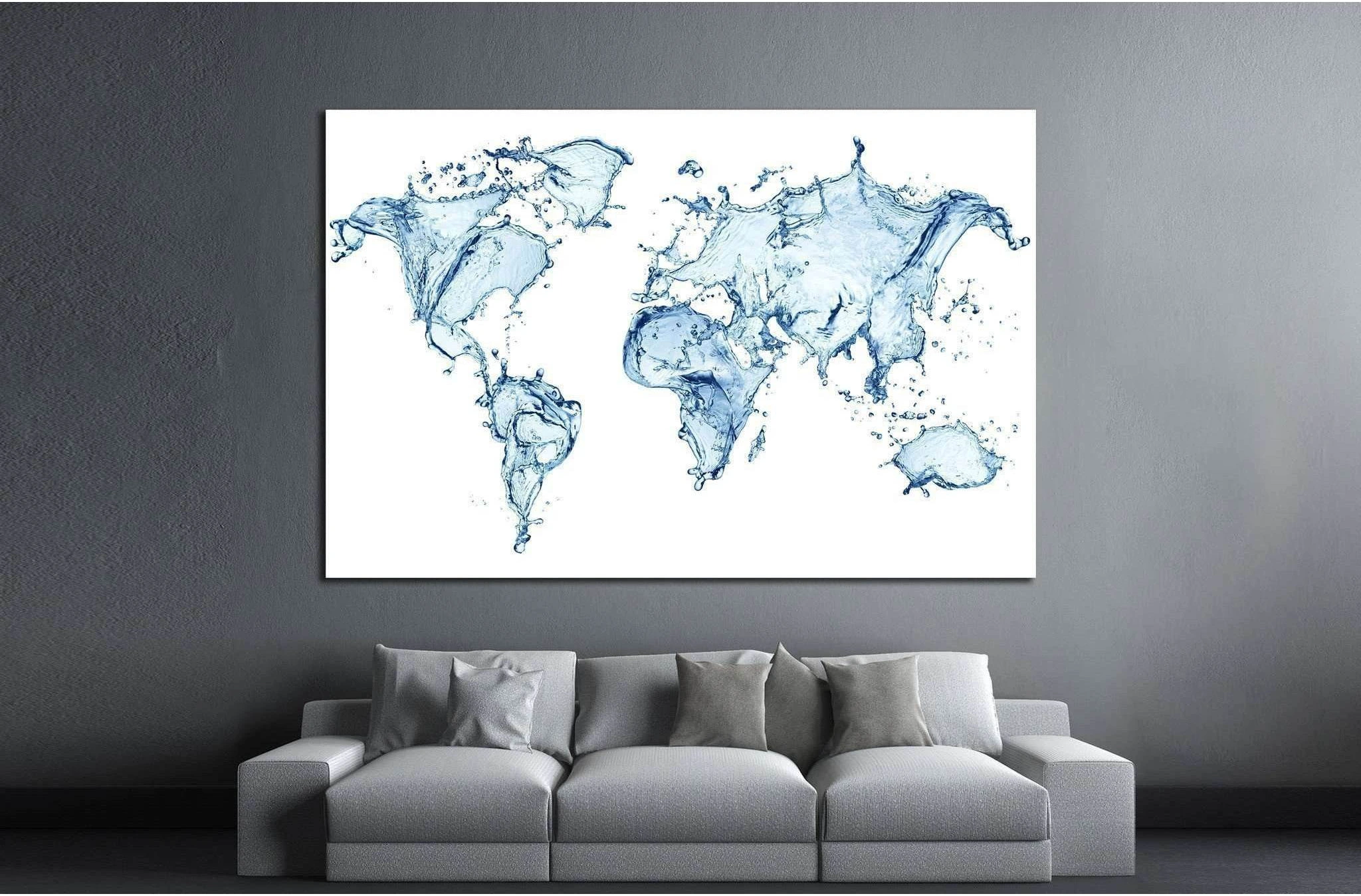 Water Splashes World Map №1452 Ready to Hang Canvas Print - Zellart Canvas Prints ALL_Products, s-1452