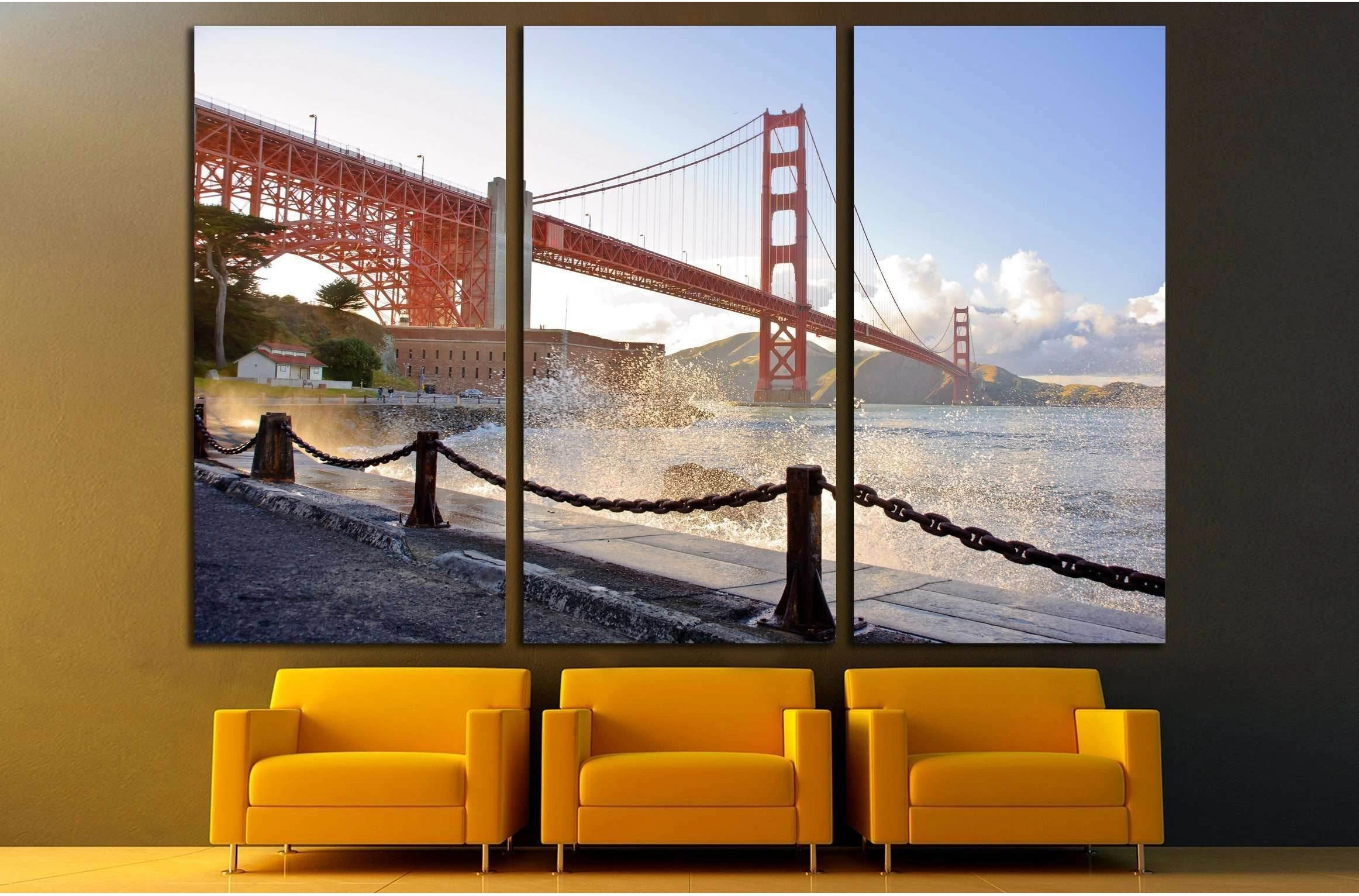 Water splashing at Golden Gate Bridge №2600 Ready to Hang Canvas Print - Zellart Canvas Prints ALL_Products, s-2600