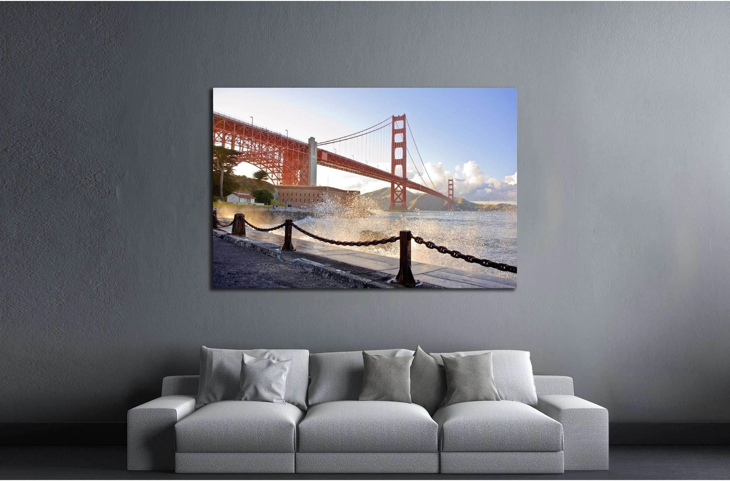 Water splashing at Golden Gate Bridge №2600 Ready to Hang Canvas Print - Zellart Canvas Prints ALL_Products, s-2600