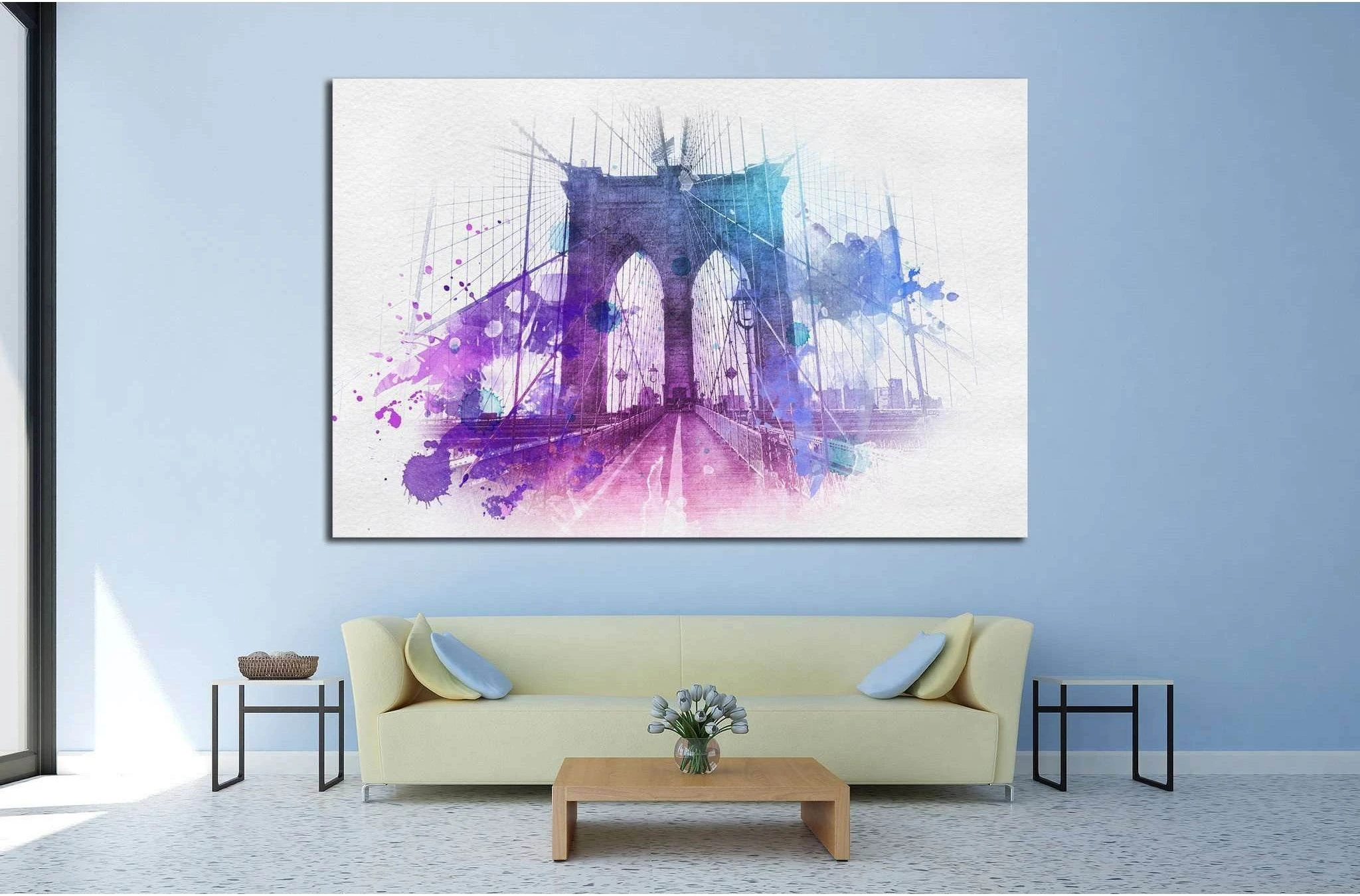 Watercolor Brooklyn Bridge №805 Ready to Hang Canvas Print - Zellart Canvas Prints 0_NY_ART, ALL_Products, s-805