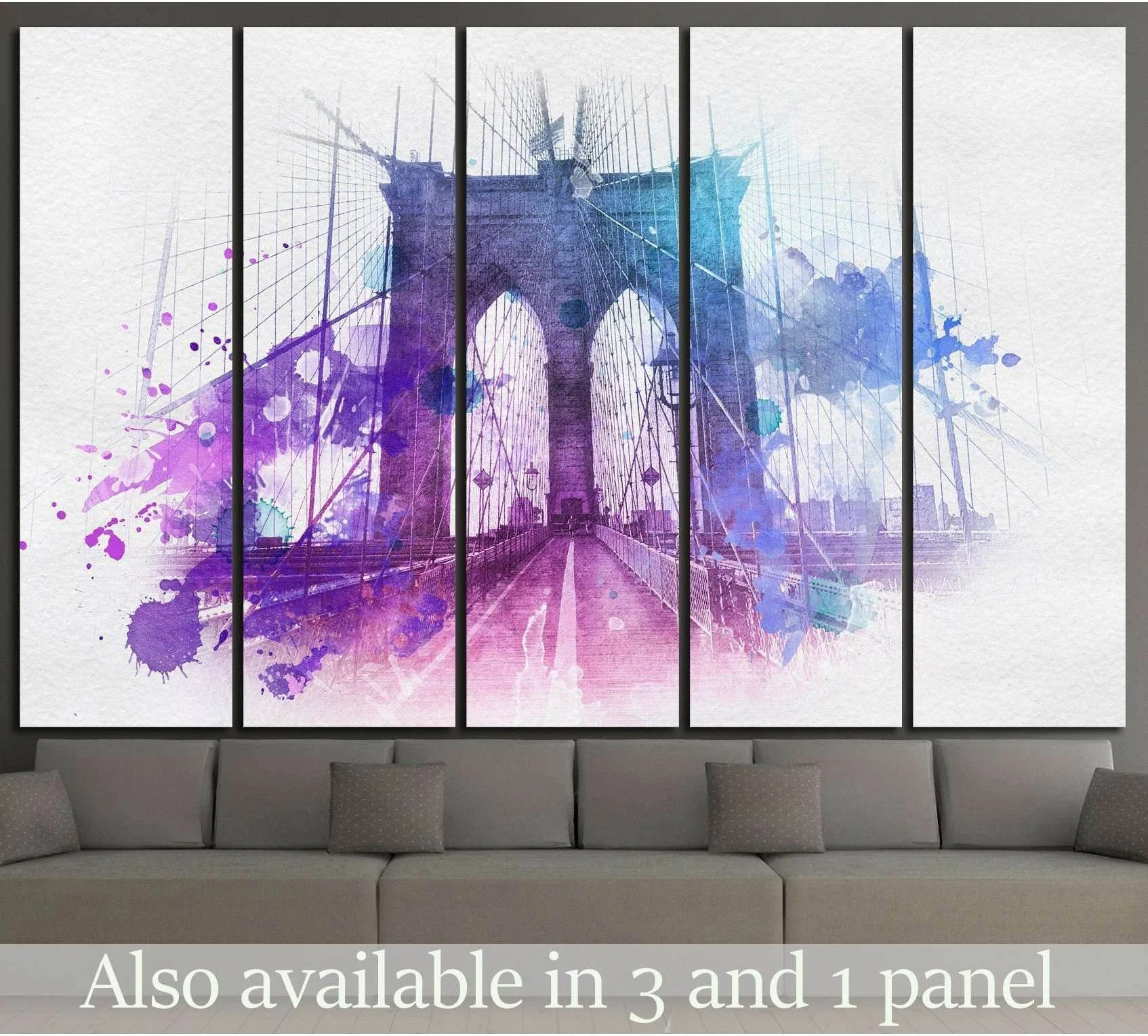 Watercolor Brooklyn Bridge №805 Ready to Hang Canvas Print - Zellart Canvas Prints 0_NY_ART, ALL_Products, s-805