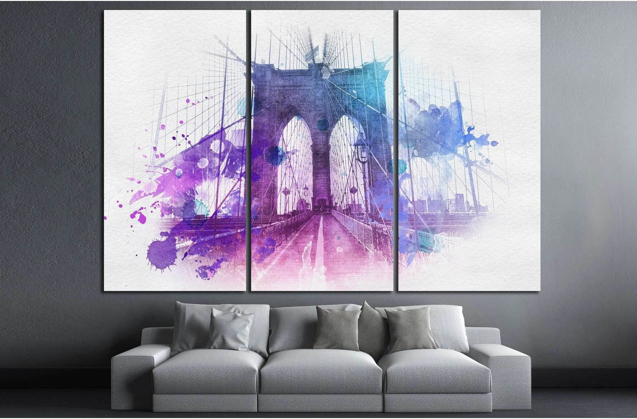 Watercolor Brooklyn Bridge №805 Ready to Hang Canvas Print - Zellart Canvas Prints 0_NY_ART, ALL_Products, s-805