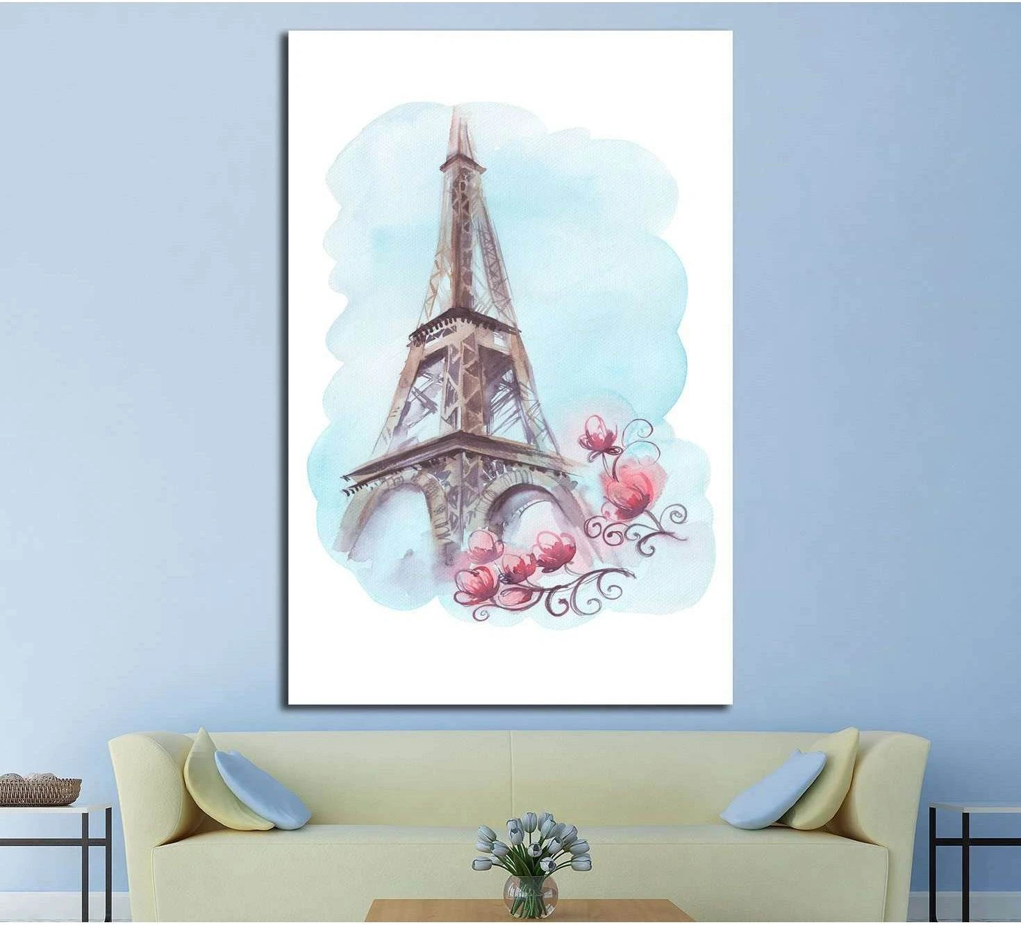 Watercolor illustration with Eiffel Tower №4596 Ready to Hang Canvas Print - Zellart Canvas Prints ALL_Products, s-4596