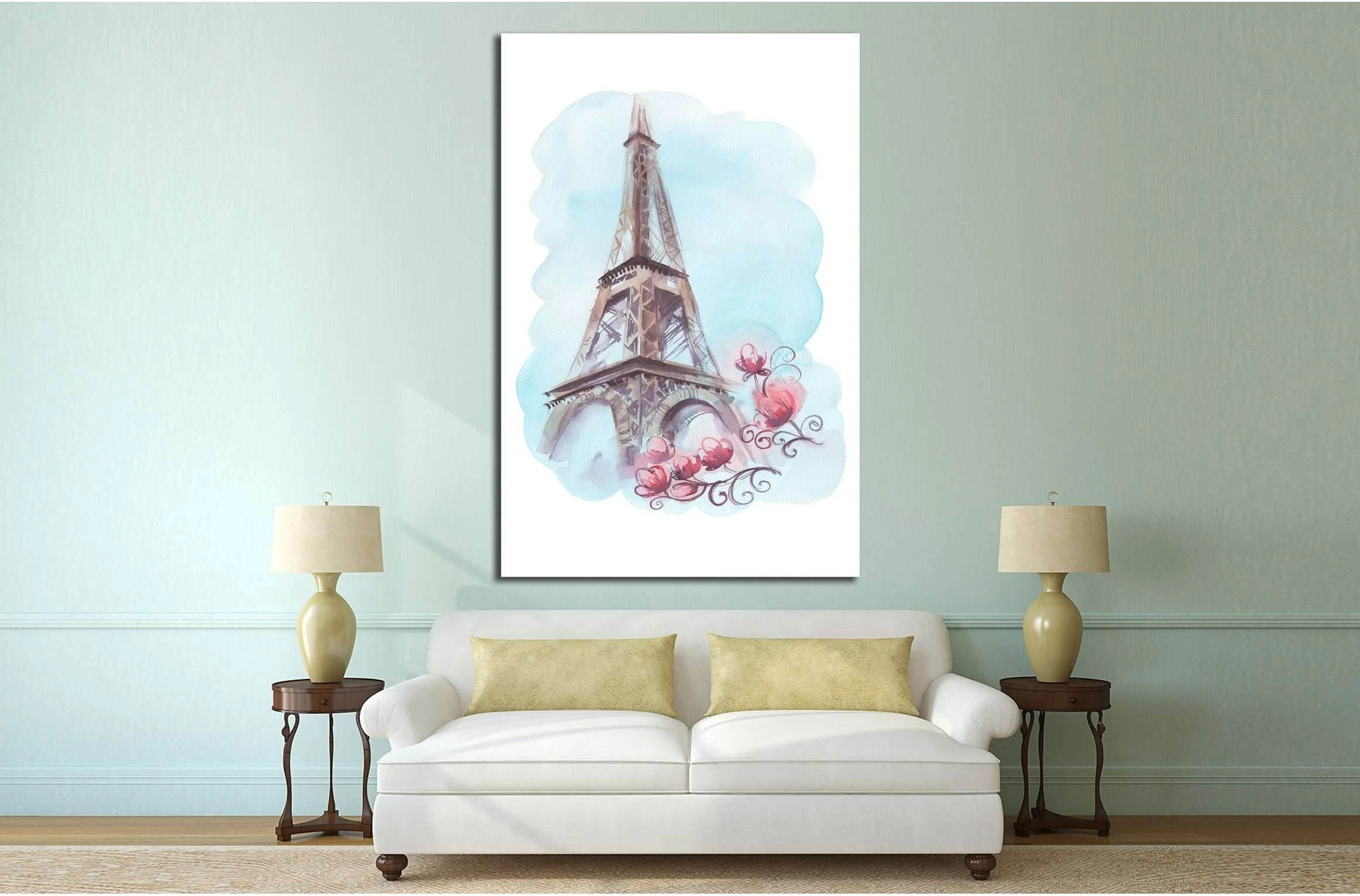 Watercolor illustration with Eiffel Tower №4596 Ready to Hang Canvas Print - Zellart Canvas Prints ALL_Products, s-4596