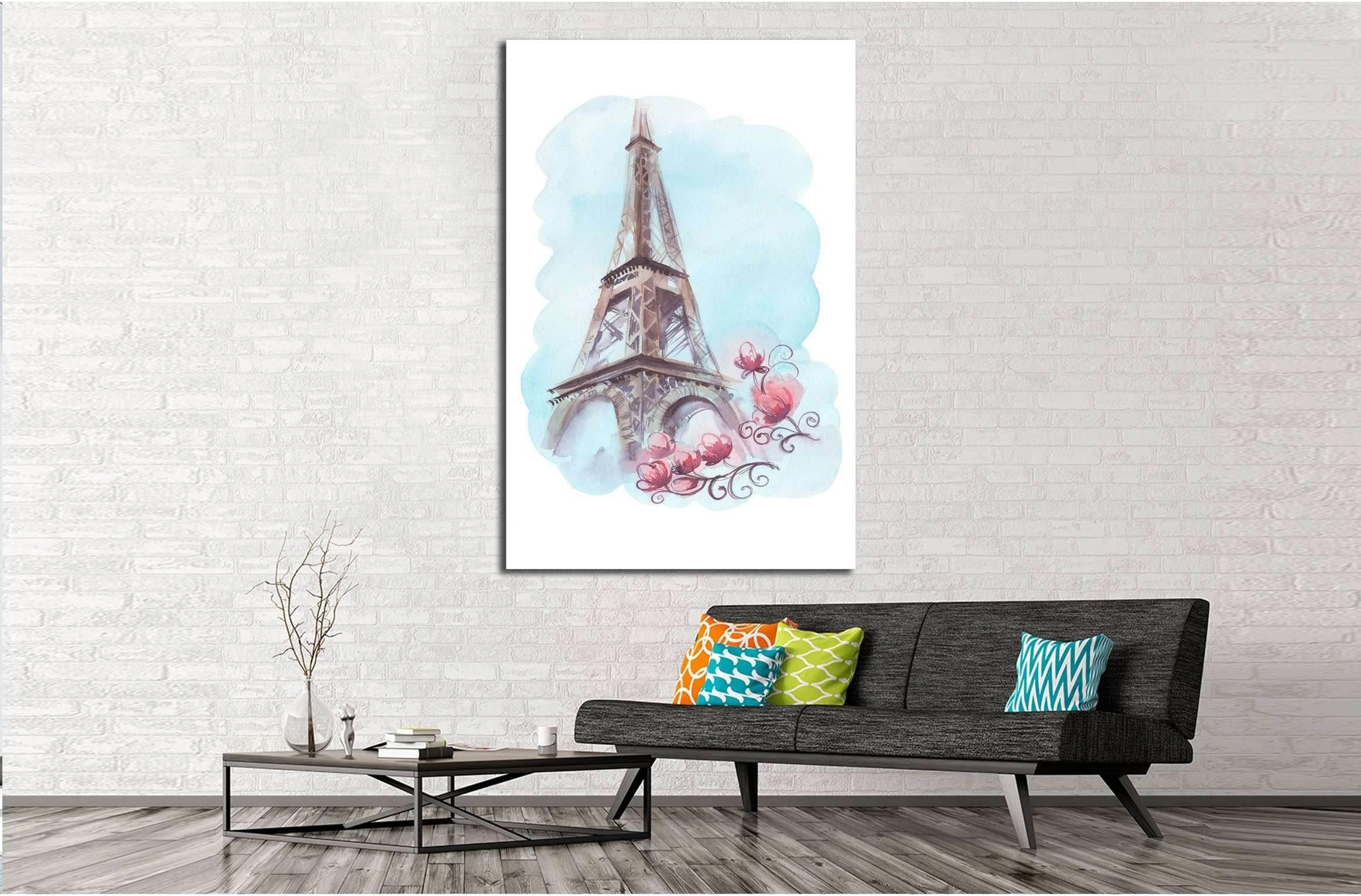 Watercolor illustration with Eiffel Tower №4596 Ready to Hang Canvas Print - Zellart Canvas Prints ALL_Products, s-4596