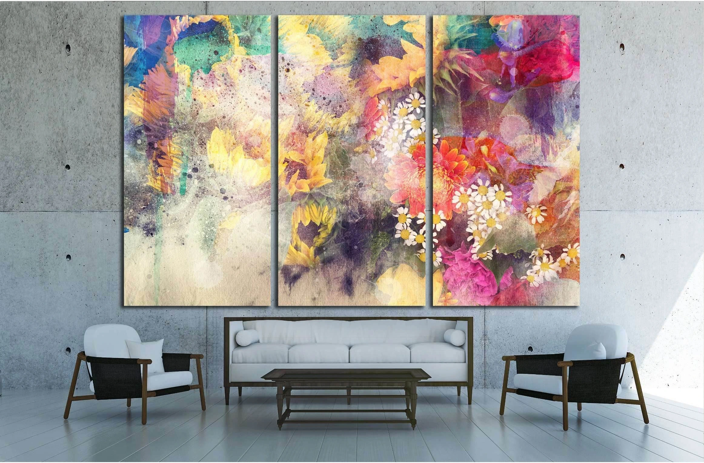watercolor painting combined with field №2895 Ready to Hang Canvas Print - Zellart Canvas Prints ALL_Products, s-2895