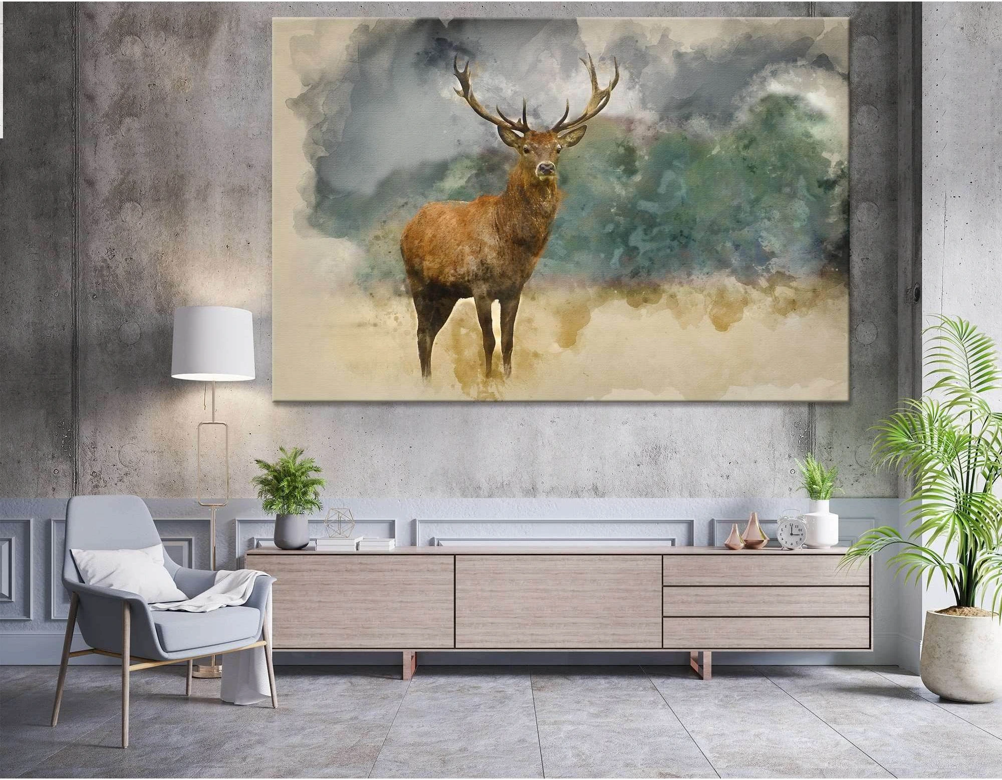 Watercolor painting of majestic red deer stag in Autumn Fall forest №04141 Ready to Hang Canvas Print - Zellart Canvas Prints ALL_Products