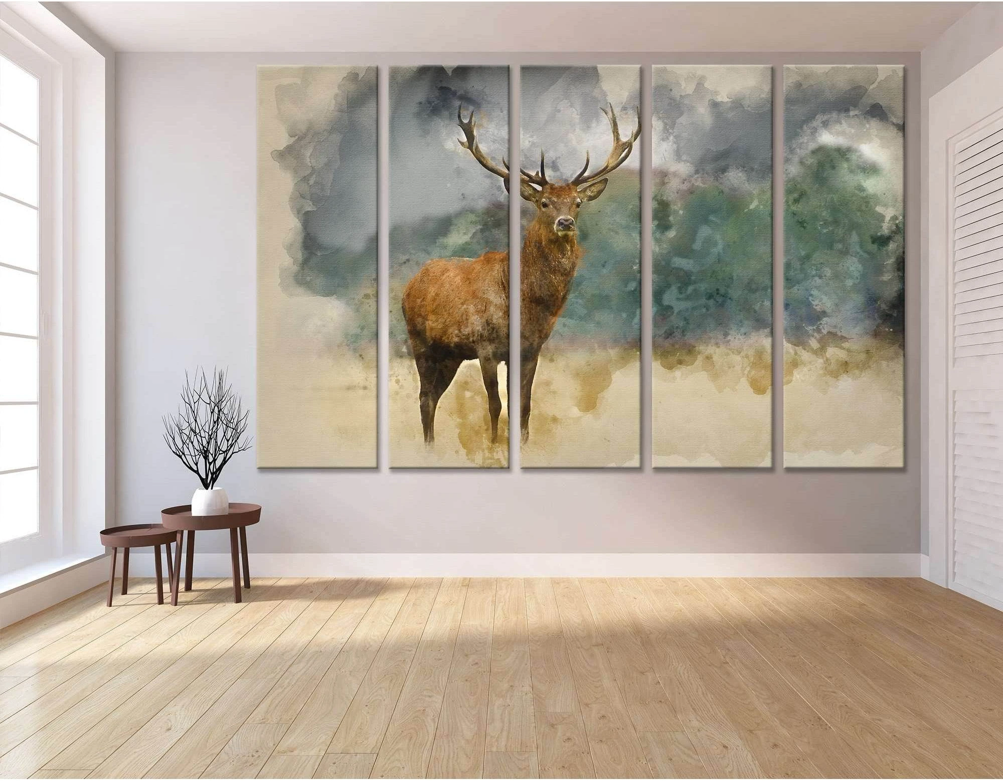 Watercolor painting of majestic red deer stag in Autumn Fall forest №04141 Ready to Hang Canvas Print - Zellart Canvas Prints ALL_Products