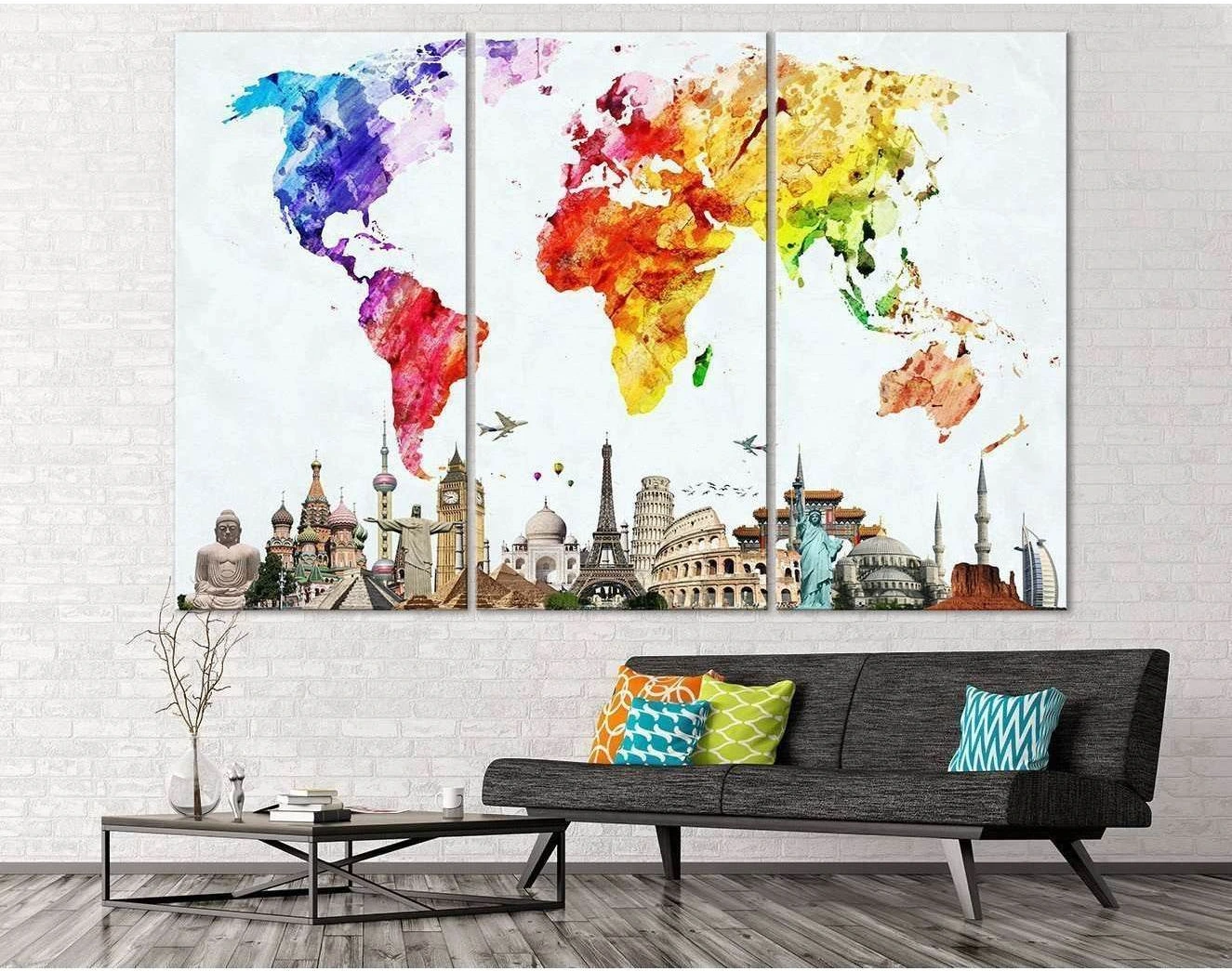 Watercolor World Map №103 Ready to Hang Canvas Print - Zellart Canvas Prints ALL_Products, autopostr_pinterest_65155, autopostr_pinterest_65157, autopostr_pinterest_65158, autopostr_pinterest_65160, wd-103
