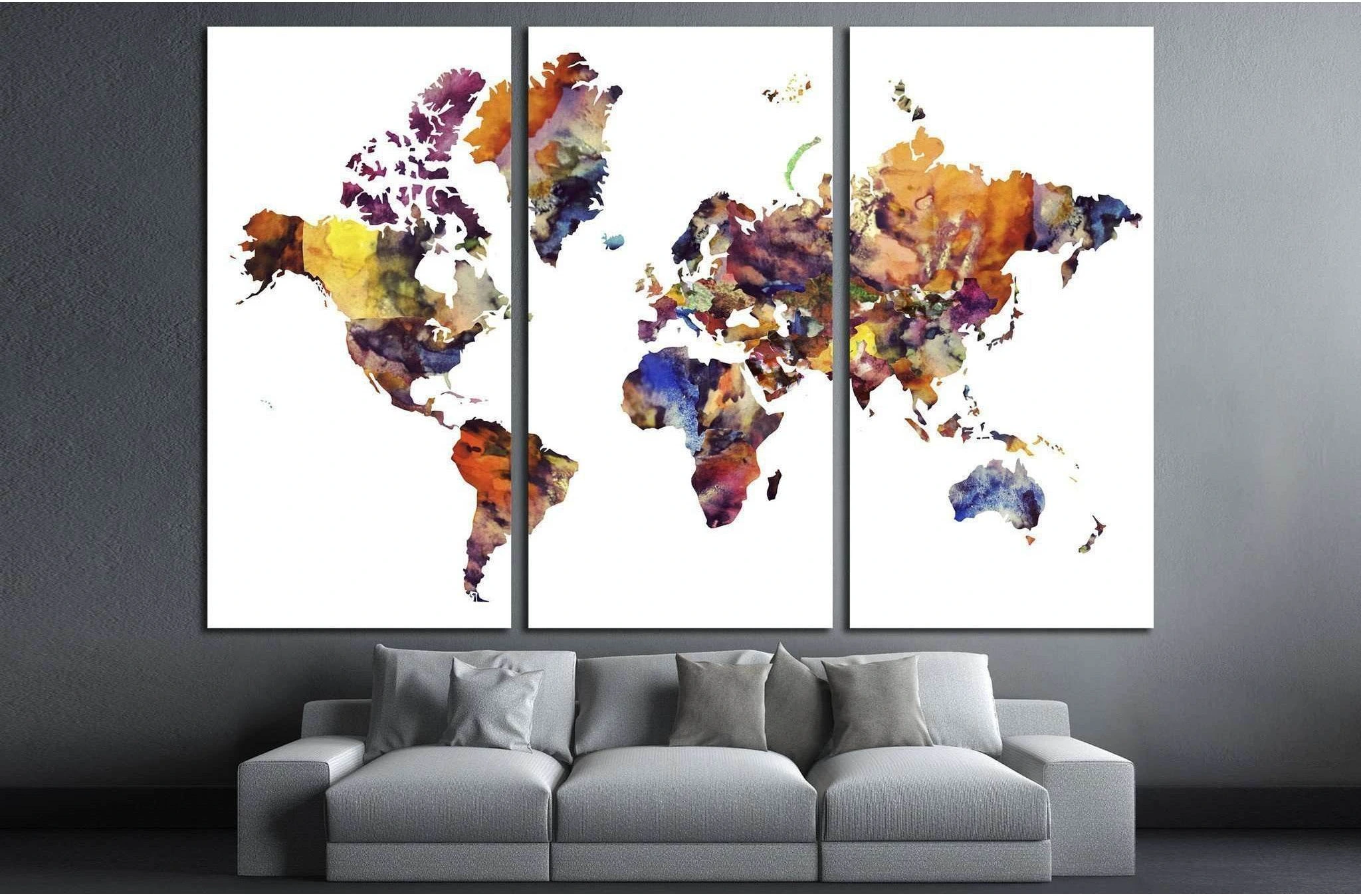 Watercolor World Map №1456 Ready to Hang Canvas Print - Zellart Canvas Prints ALL_Products, s-1456