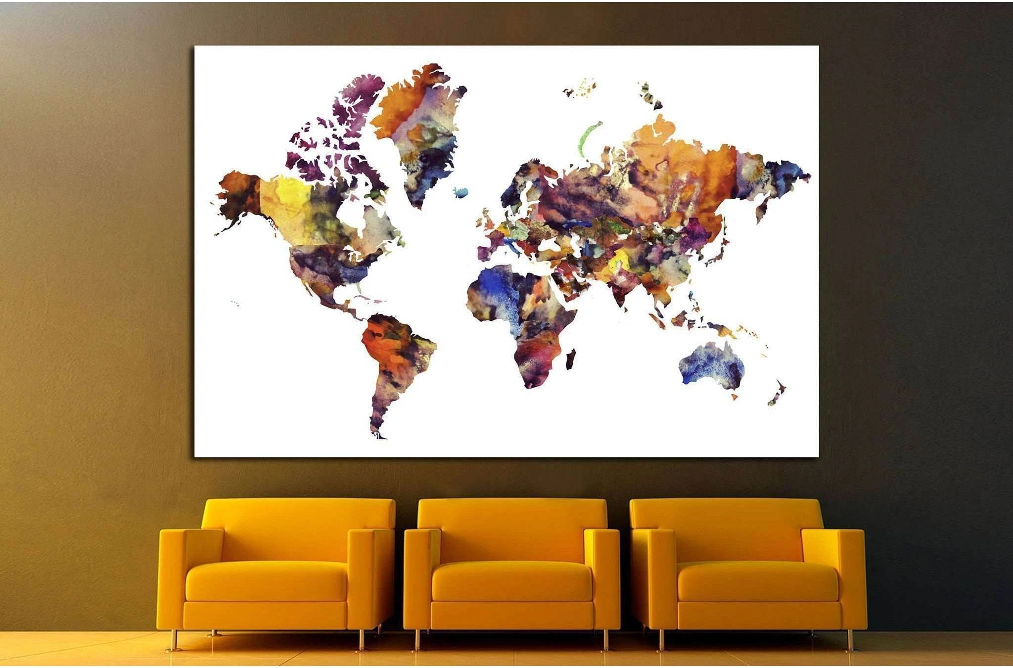 Watercolor World Map №1456 Ready to Hang Canvas Print - Zellart Canvas Prints ALL_Products, s-1456