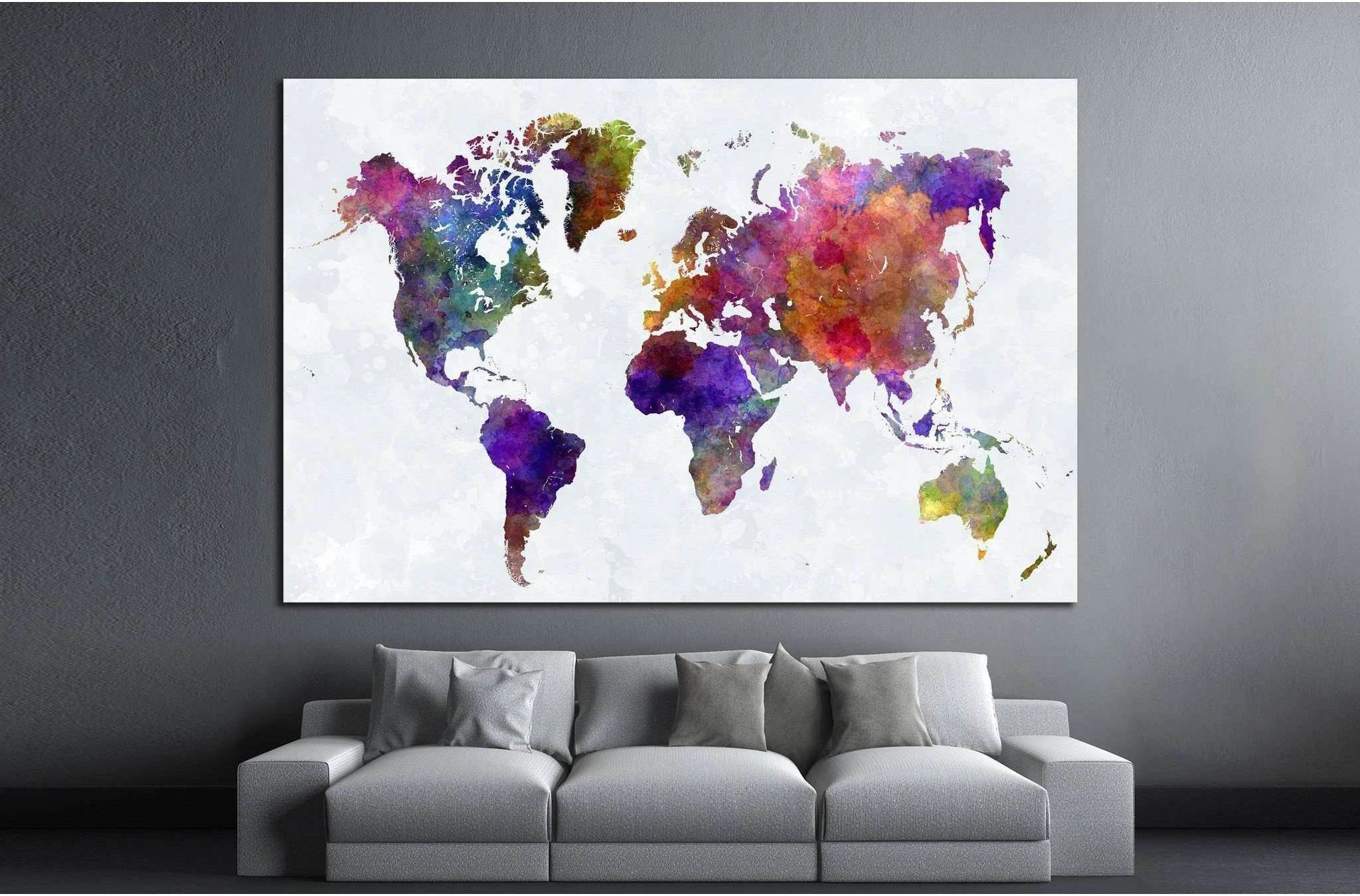 Watercolor World Map №1459 Ready to Hang Canvas Print - Zellart Canvas Prints ALL_Products, s-1459