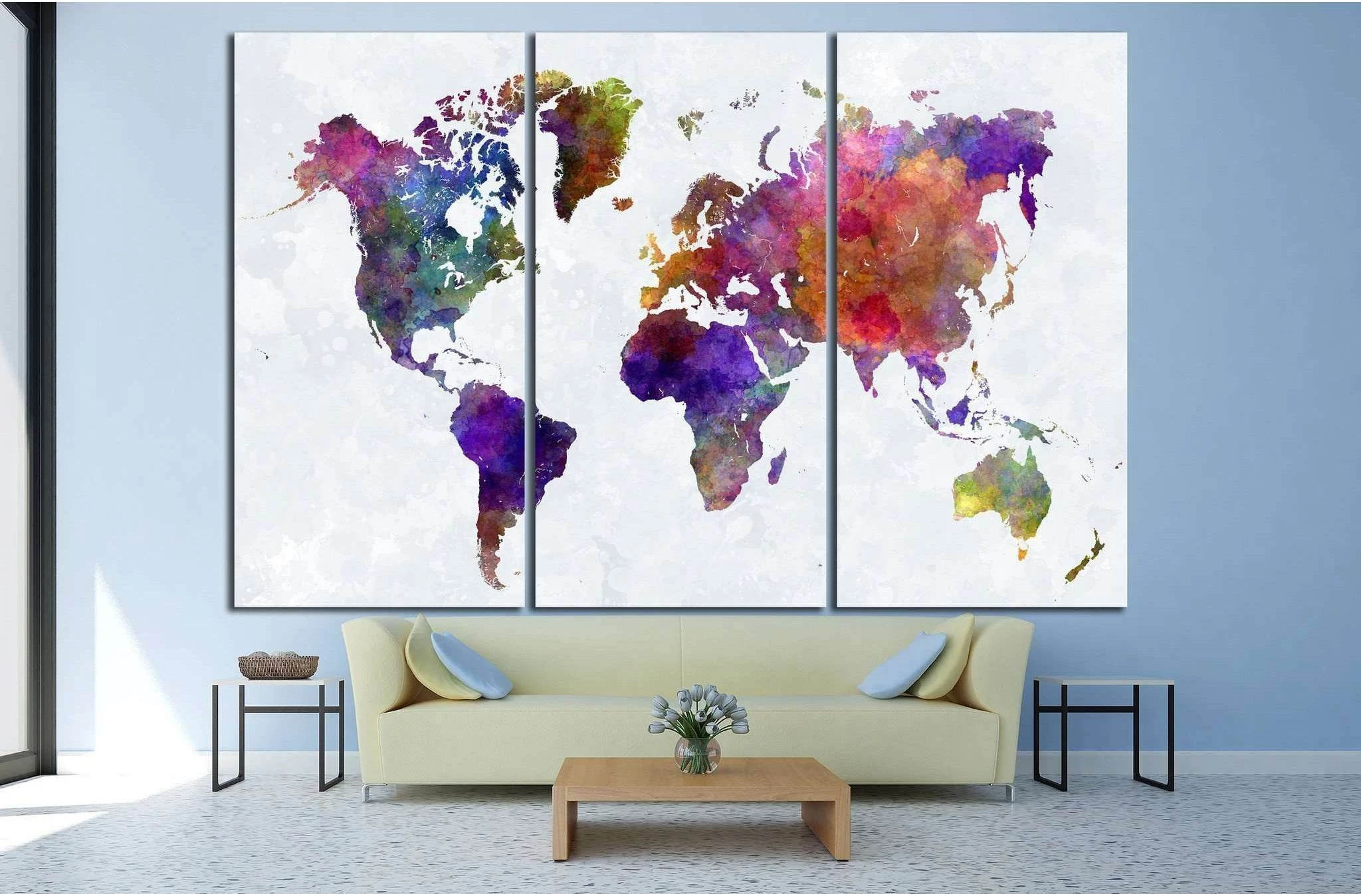 Watercolor World Map №1459 Ready to Hang Canvas Print - Zellart Canvas Prints ALL_Products, s-1459