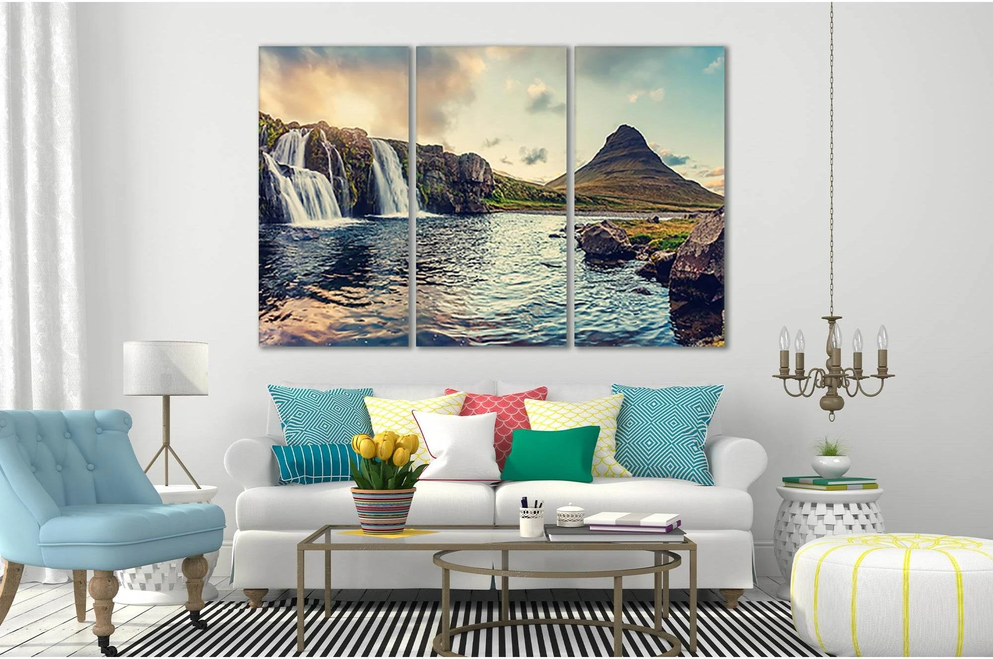 Waterfall And Kirkjufell Mountain №Sl12 Ready to Hang Canvas Print - Zellart Canvas Prints 0new, ALL_Products, Nature & Landscapes Canvas Print, Waterfall