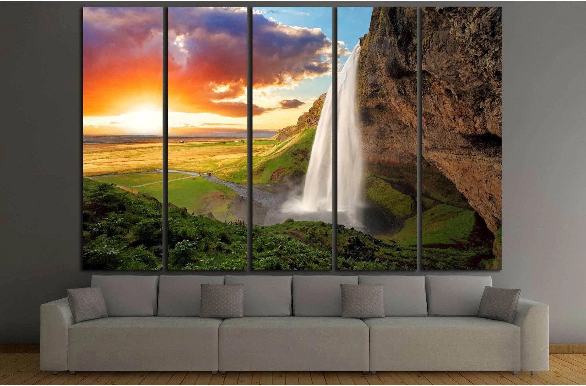 Waterfall, Iceland - Seljalandsfoss №646 Ready to Hang Canvas Print - Zellart Canvas Prints ALL_Products, s-646, Waterfall