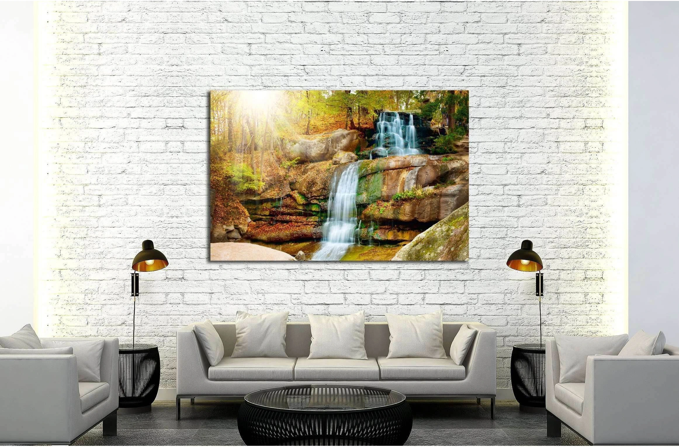 Waterfall in forest №2500 Ready to Hang Canvas Print - Zellart Canvas Prints ALL_Products, s-2500, Waterfall