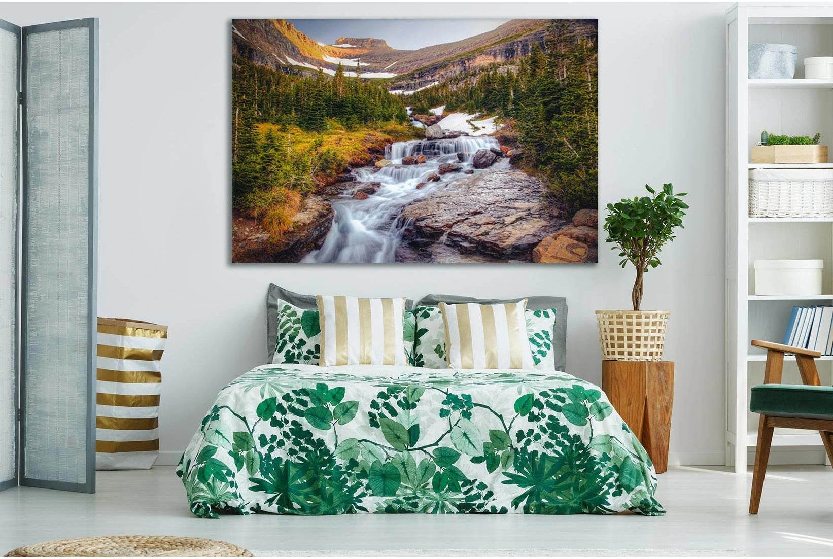Waterfall Montana Runoff №SL459 Ready to Hang Canvas Print - Zellart Canvas Prints 0new, ALL_Products, Waterfall, Waterfall Wall Art