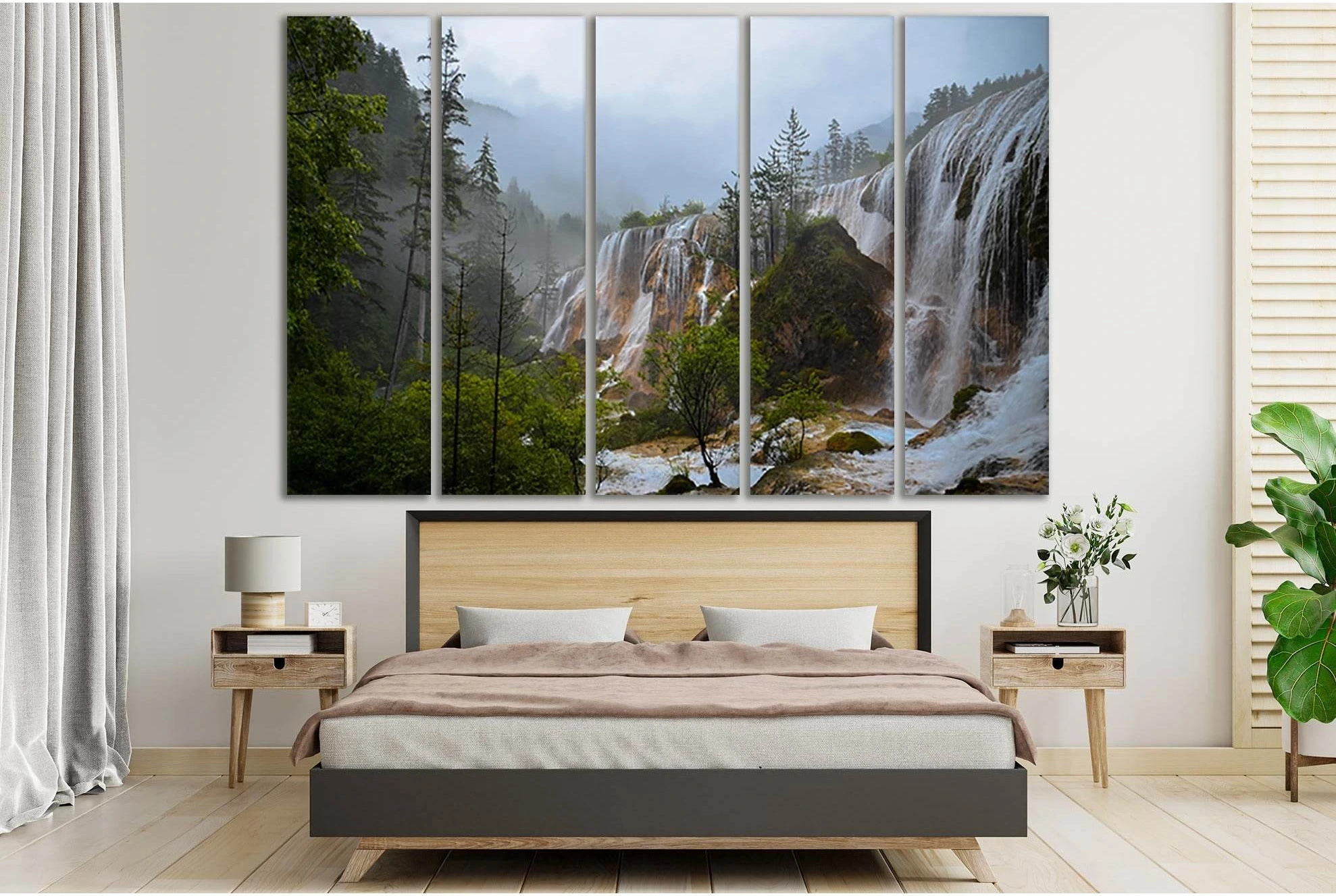 Waterfalls In Forest №SL457 Ready to Hang Canvas Print - Zellart Canvas Prints 0new, ALL_Products, Waterfall, Waterfall Wall Art