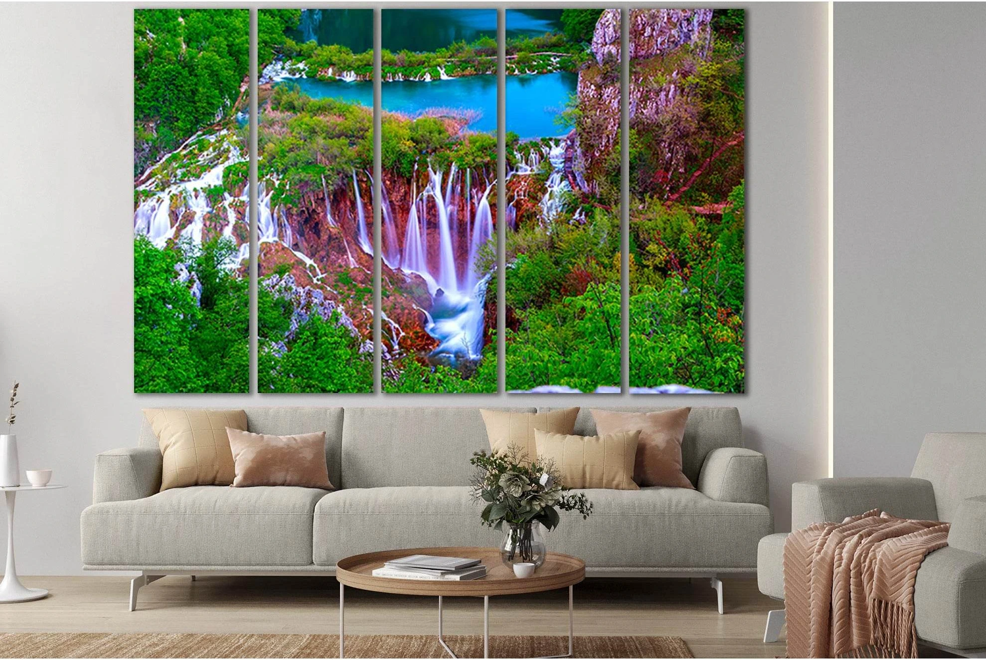 Waterfalls In Plitvice National Park Croatia №SL479 Ready to Hang Canvas Print - Zellart Canvas Prints 0new, ALL_Products, Waterfall, Waterfall Wall Art