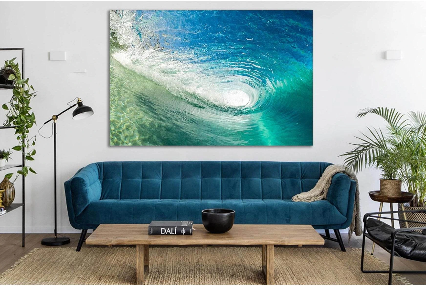 Ocean Wave Tube With White Foam Wall Art or Canvas Print showing ocean water, wave movement and surf.