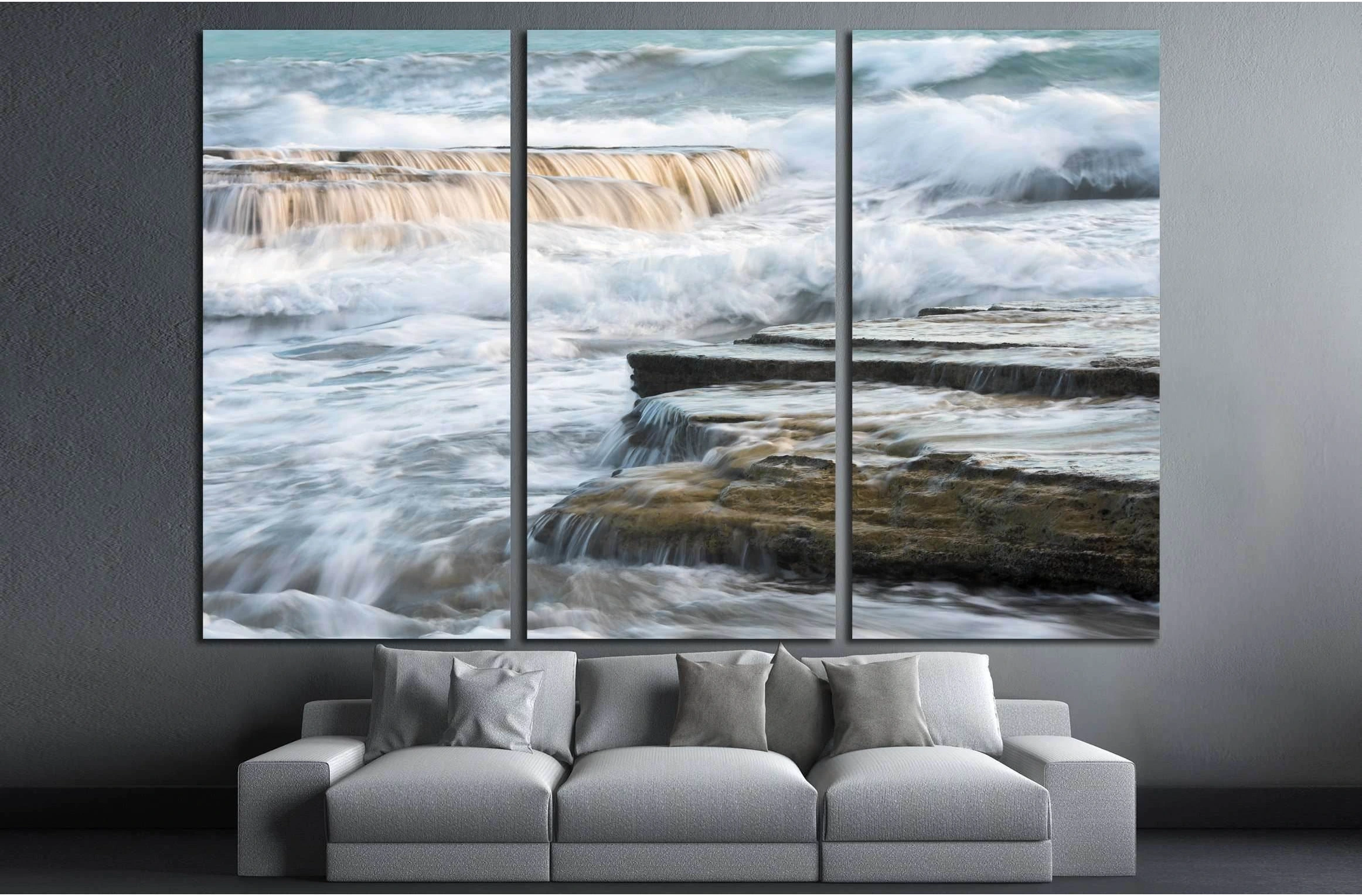 Waves crashing to sea rock plates №3157 Ready to Hang Canvas Print - Zellart Canvas Prints ALL_Products, s-3157