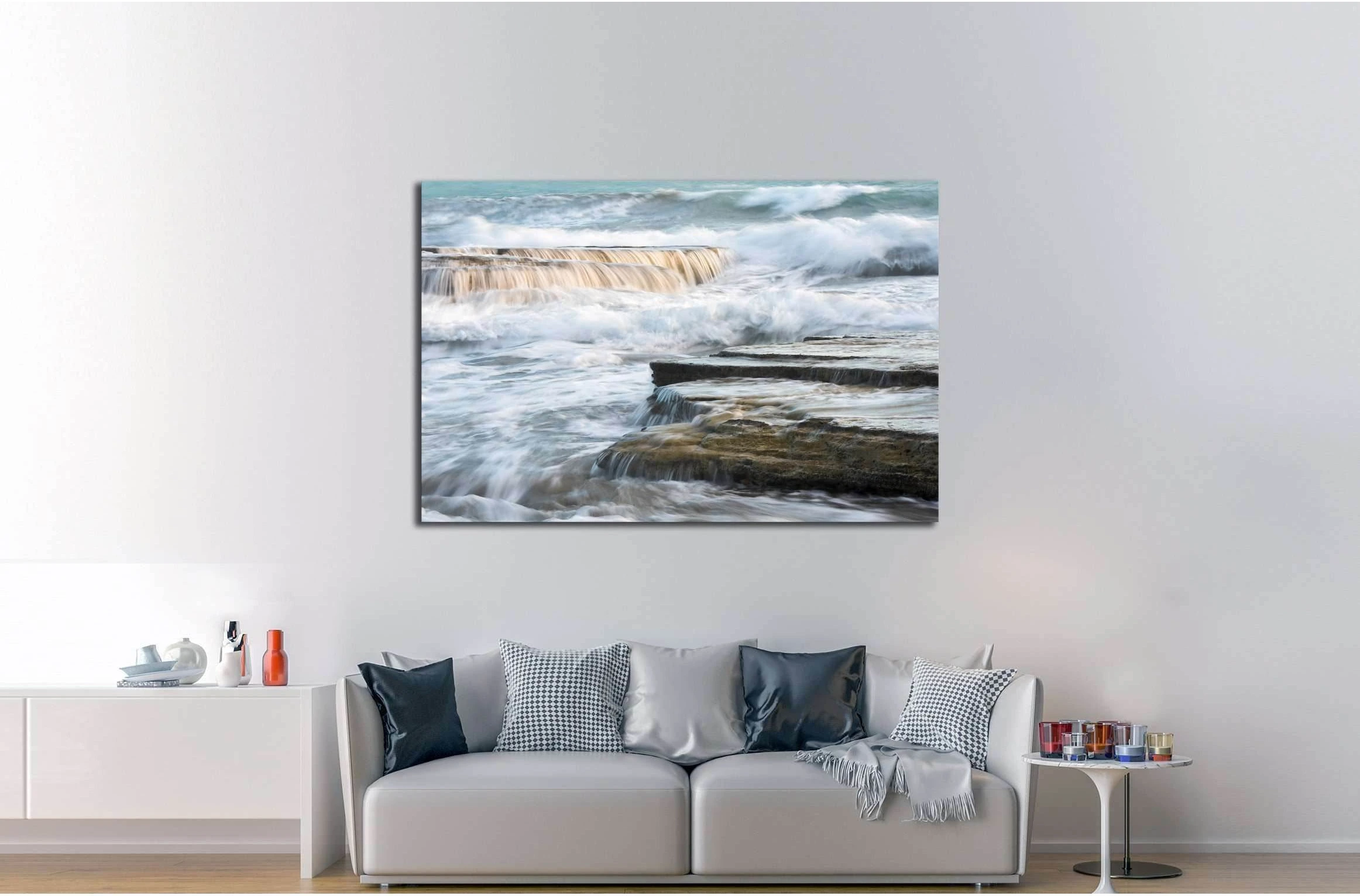 Waves crashing to sea rock plates №3157 Ready to Hang Canvas Print - Zellart Canvas Prints ALL_Products, s-3157