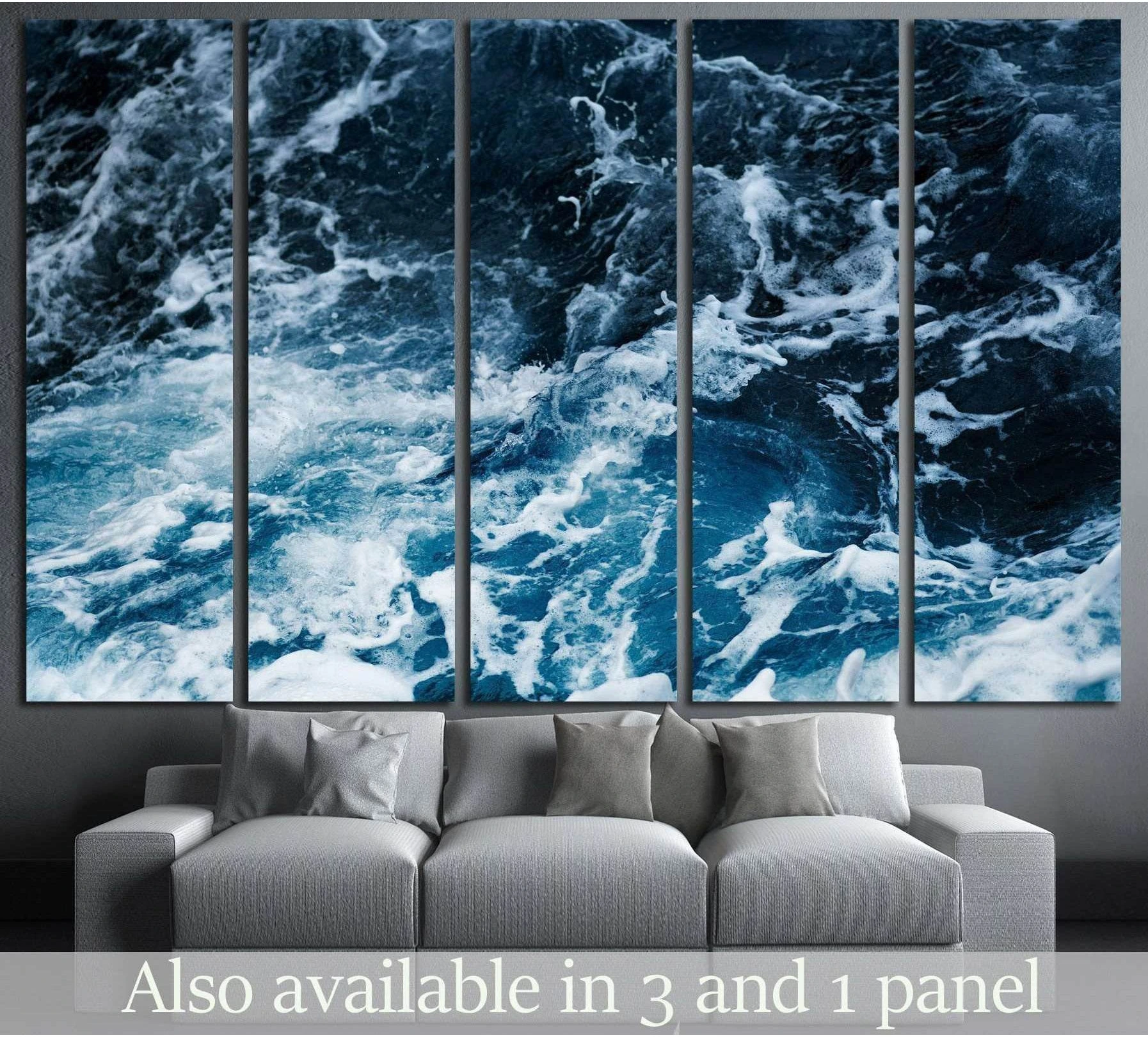 Ocean Waves With White Foam Split Panel Canvas Print selected as cropped water and horizon with water movement.