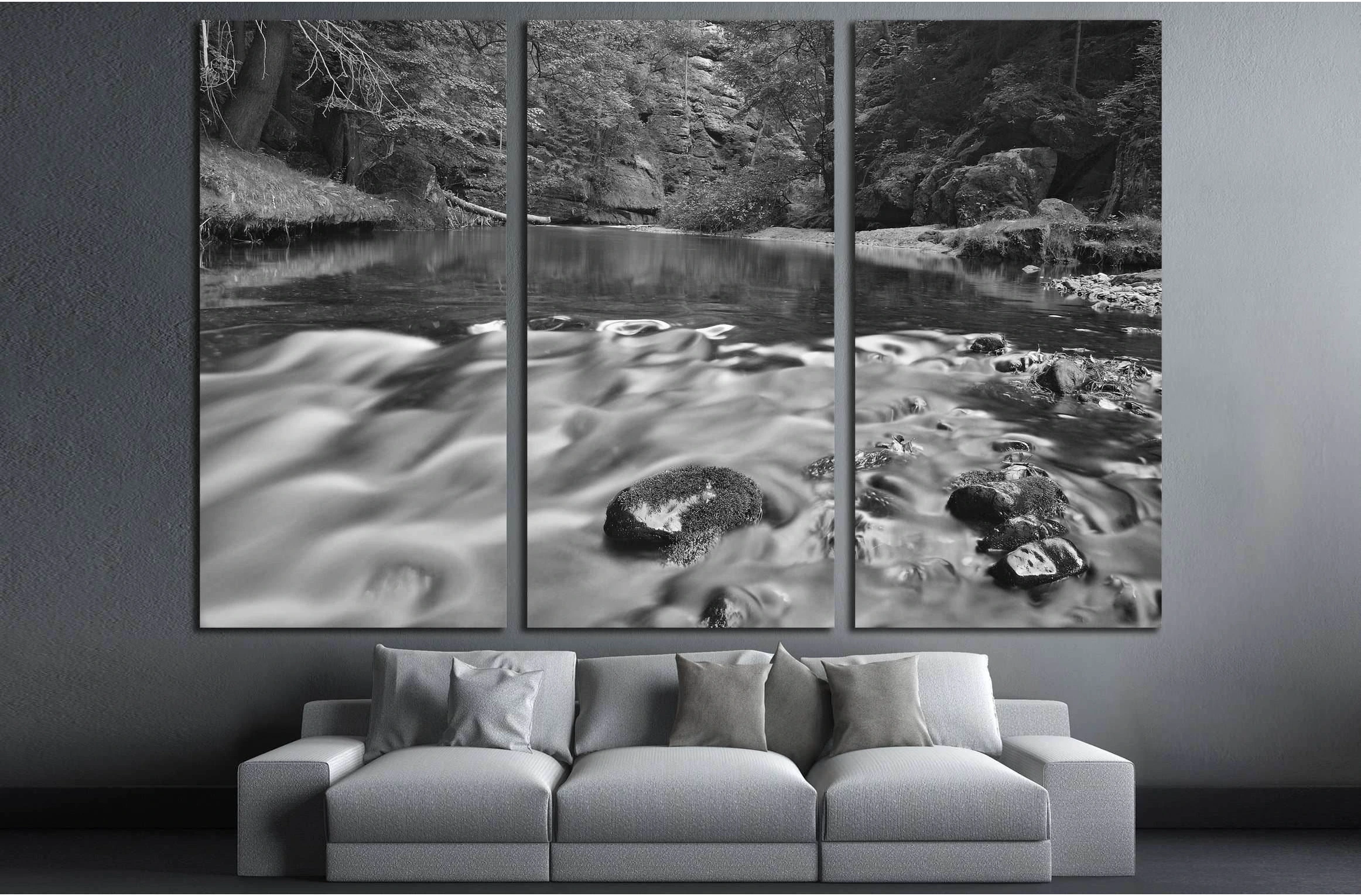 Waves in water of mountain river covered by leaves forest. №2857 Ready to Hang Canvas Print - Zellart Canvas Prints ALL_Products, s-2857