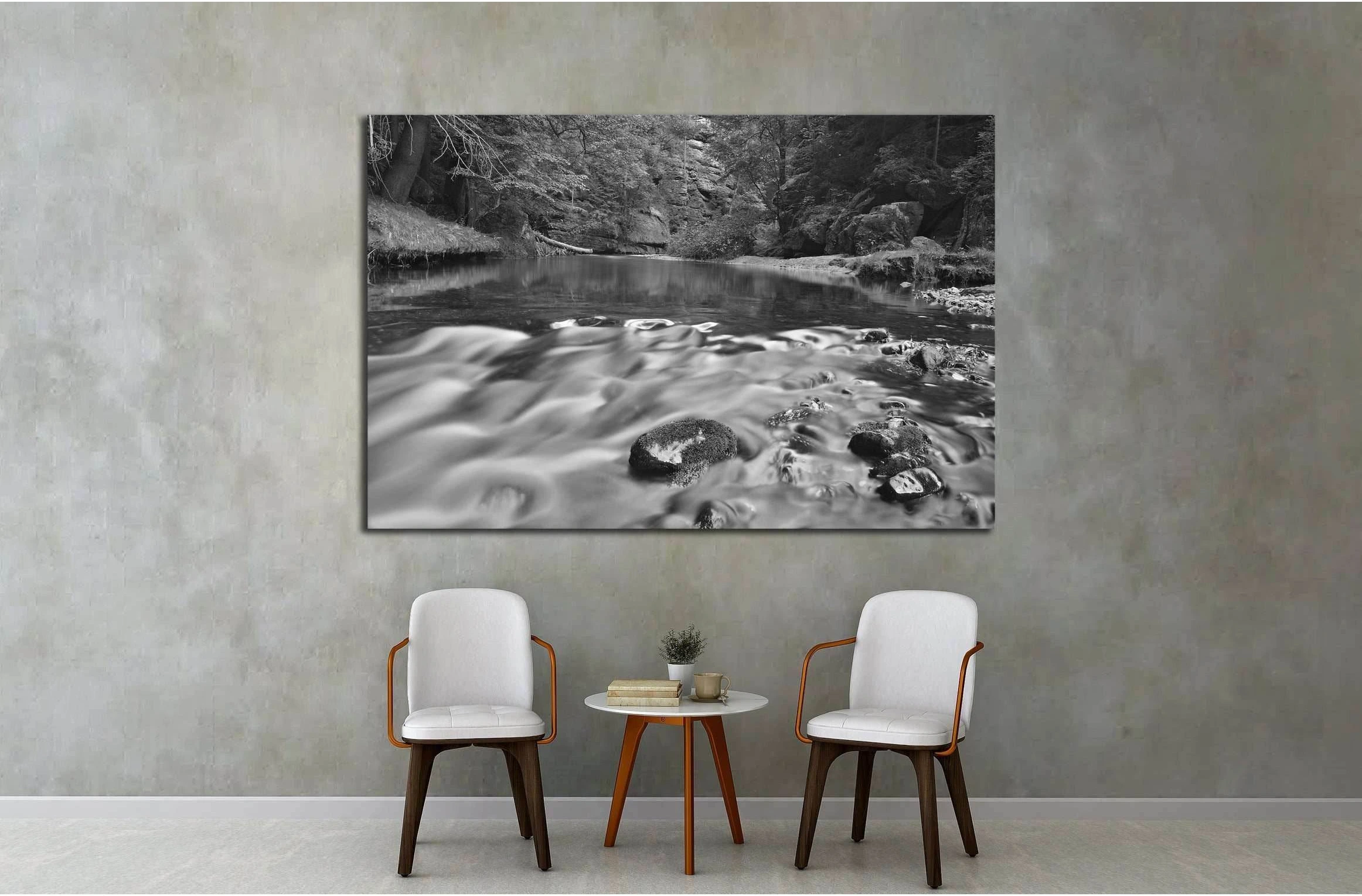 Waves in water of mountain river covered by leaves forest. №2857 Ready to Hang Canvas Print - Zellart Canvas Prints ALL_Products, s-2857