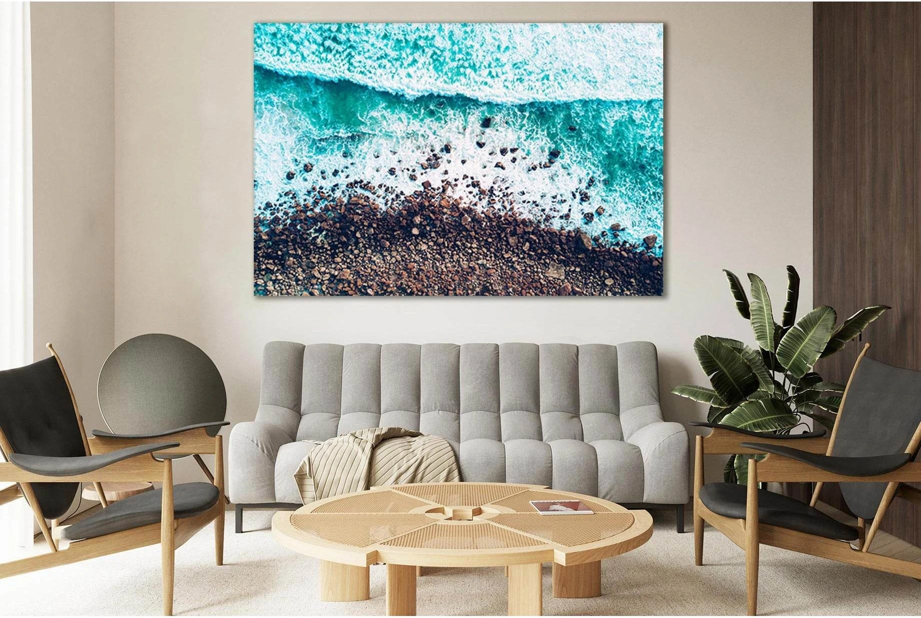 Waves Splashing On Boulder Beach №SL122 Ready to Hang Canvas Print - Zellart Canvas Prints 0new, ALL_Products, Beach Ocean & Waves