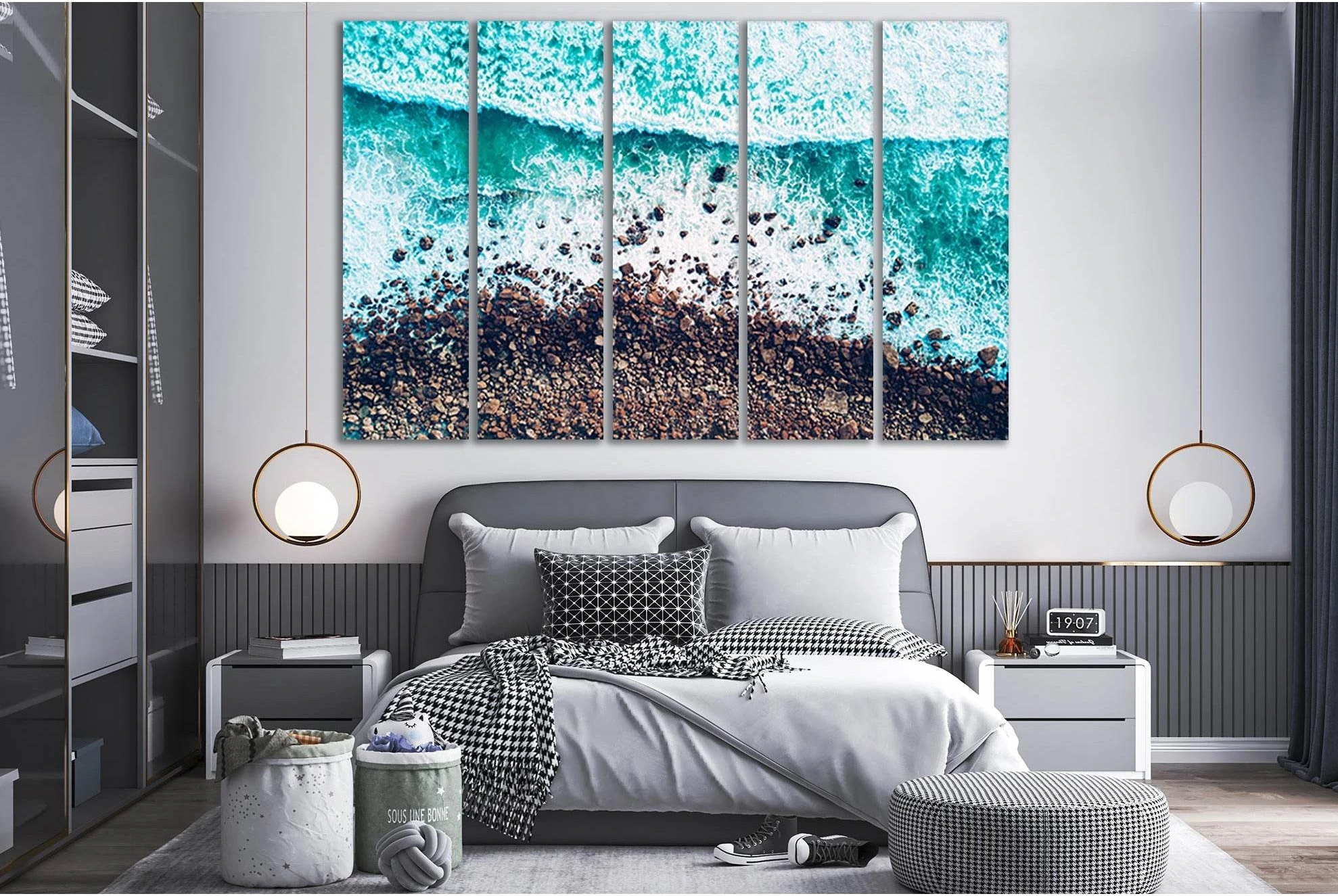 Waves Splashing On Boulder Beach №SL122 Ready to Hang Canvas Print - Zellart Canvas Prints 0new, ALL_Products, Beach Ocean & Waves
