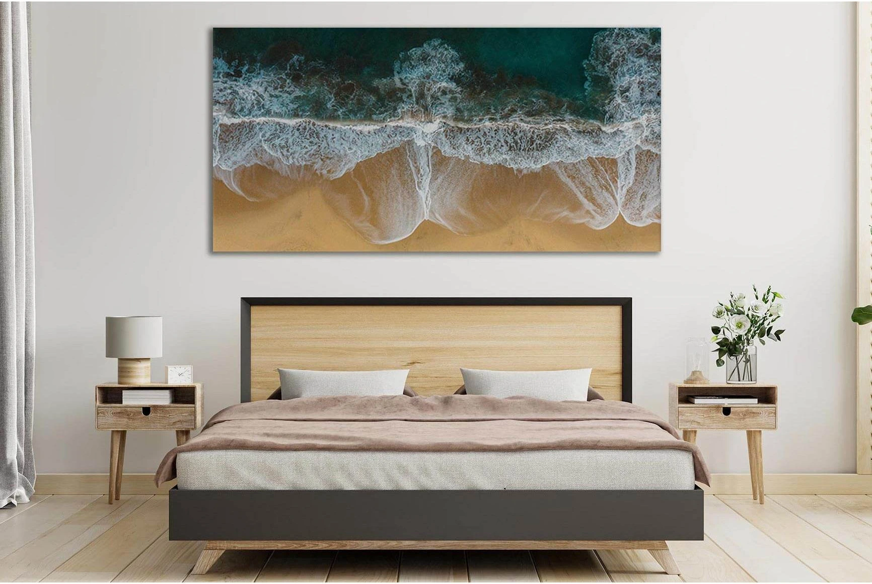Ocean Waves Splashing on Sand Seascape Wall Art shown as sunset water ocean canvas wall art with visible sea, horizon or wave colour.