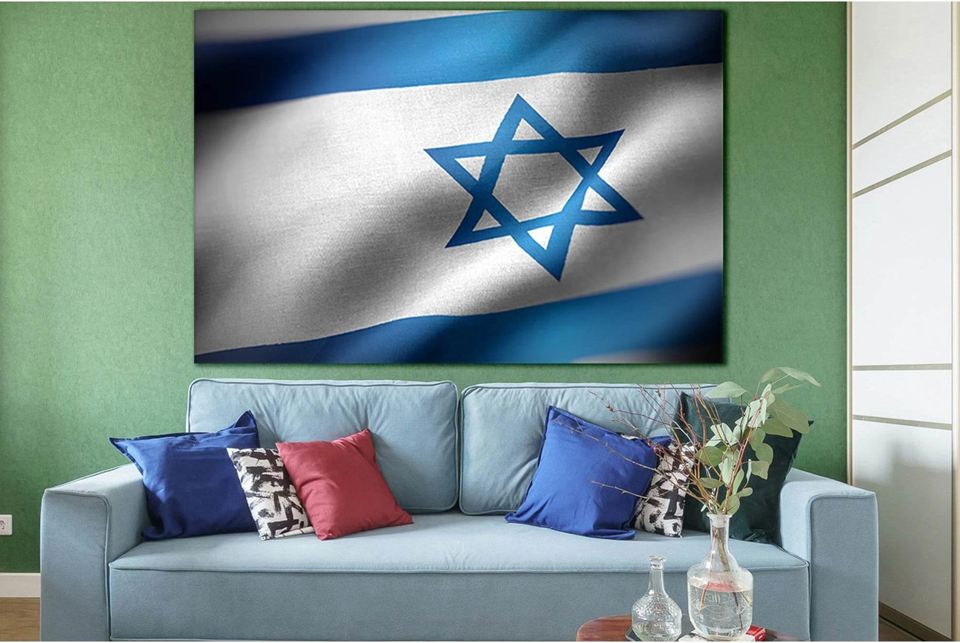 Waving Flag Of Israel №SL1180 Ready to Hang Canvas Print - Zellart Canvas Prints 0new, ALL_Products, Flags