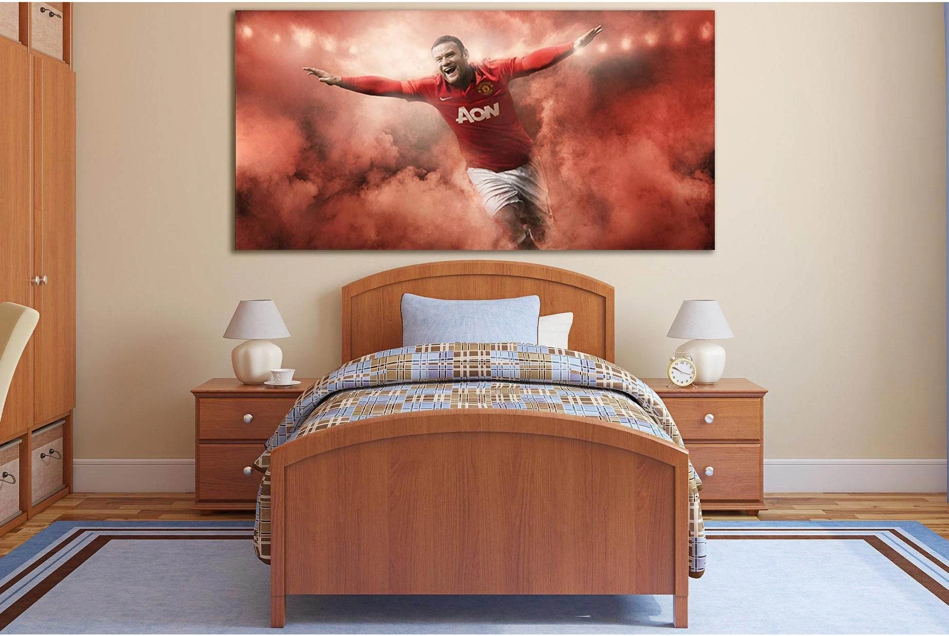 Wayne Rooney Footballer In Red Smoke №SL932 Ready to Hang Canvas Print - Zellart Canvas Prints 0new, ALL_Products, Sports & Motivation