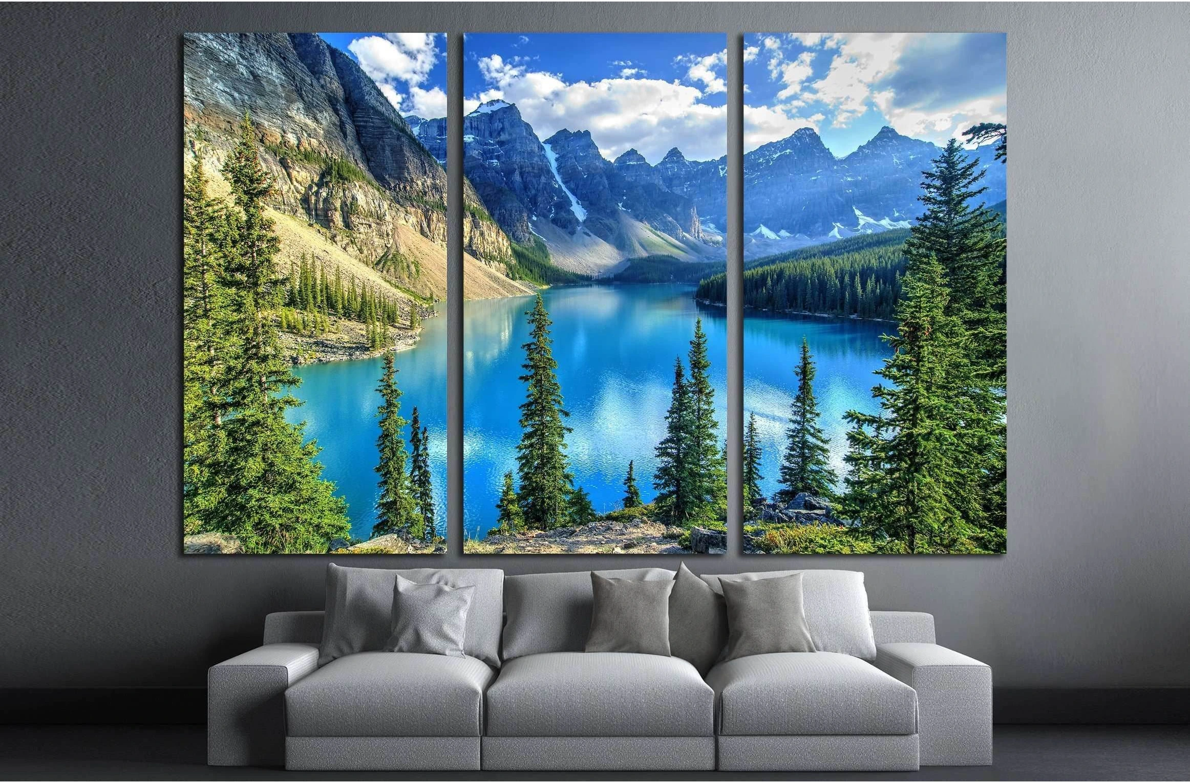 Wenkchemna Peaks Reflection on Moraine Lake, Banff, Rocly Mountain, Canada №3073 Ready to Hang Canvas Print - Zellart Canvas Prints ALL_Products, s-3073