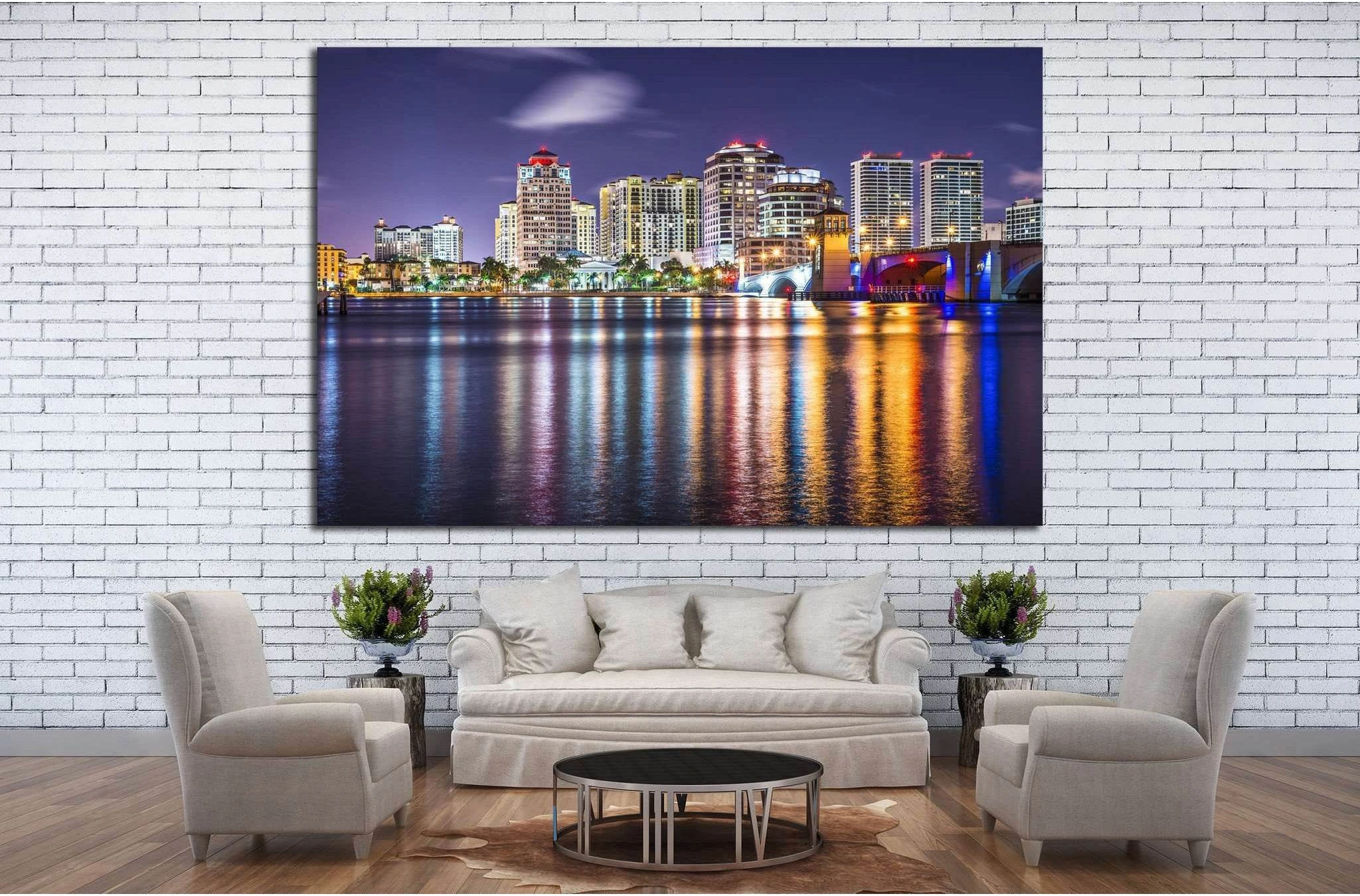 West Palm Beach, Florida nighttime skyline №1207 Ready to Hang Canvas Print - Zellart Canvas Prints ALL_Products, s-1207