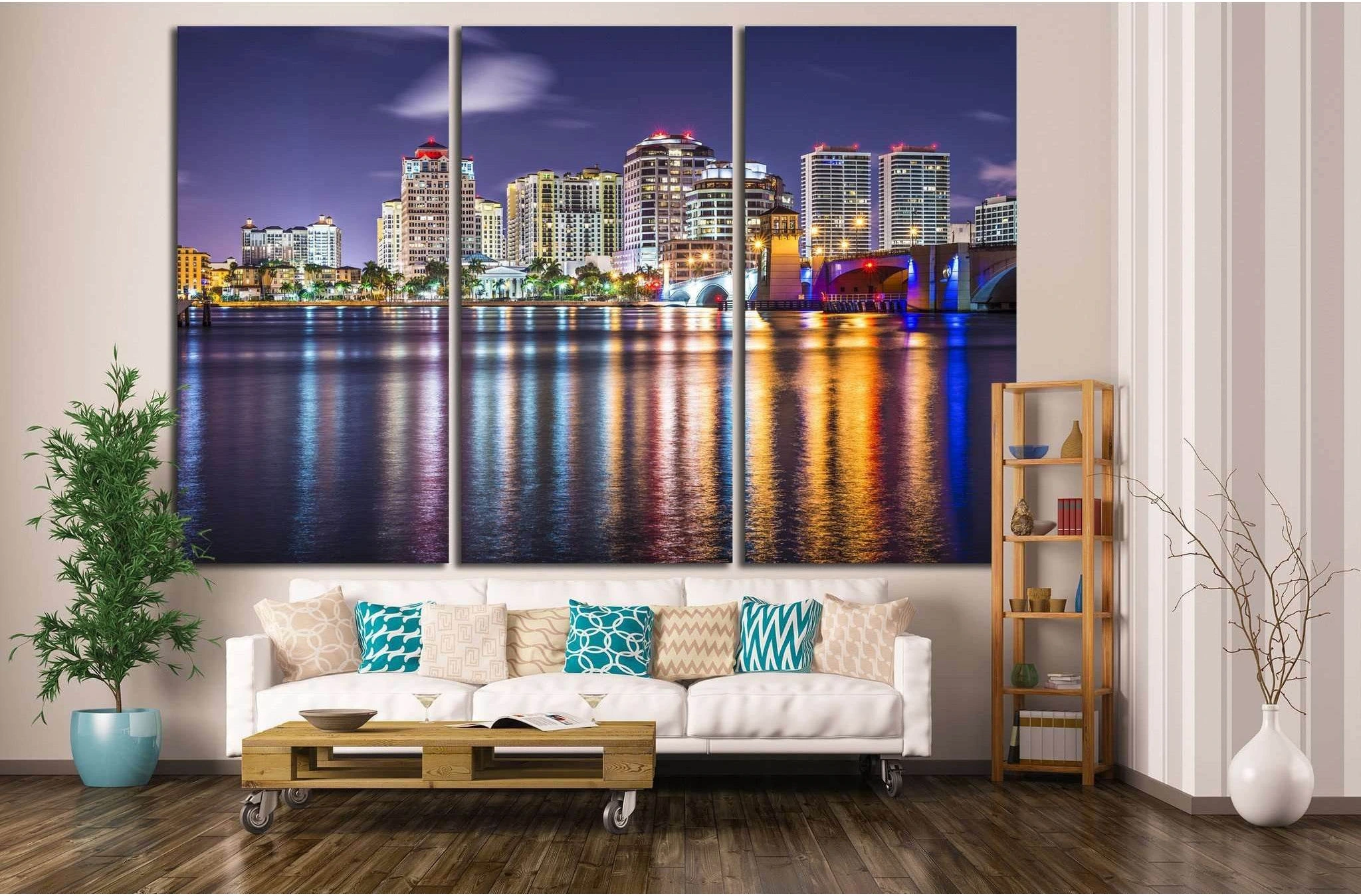 West Palm Beach, Florida nighttime skyline №1207 Ready to Hang Canvas Print - Zellart Canvas Prints ALL_Products, s-1207