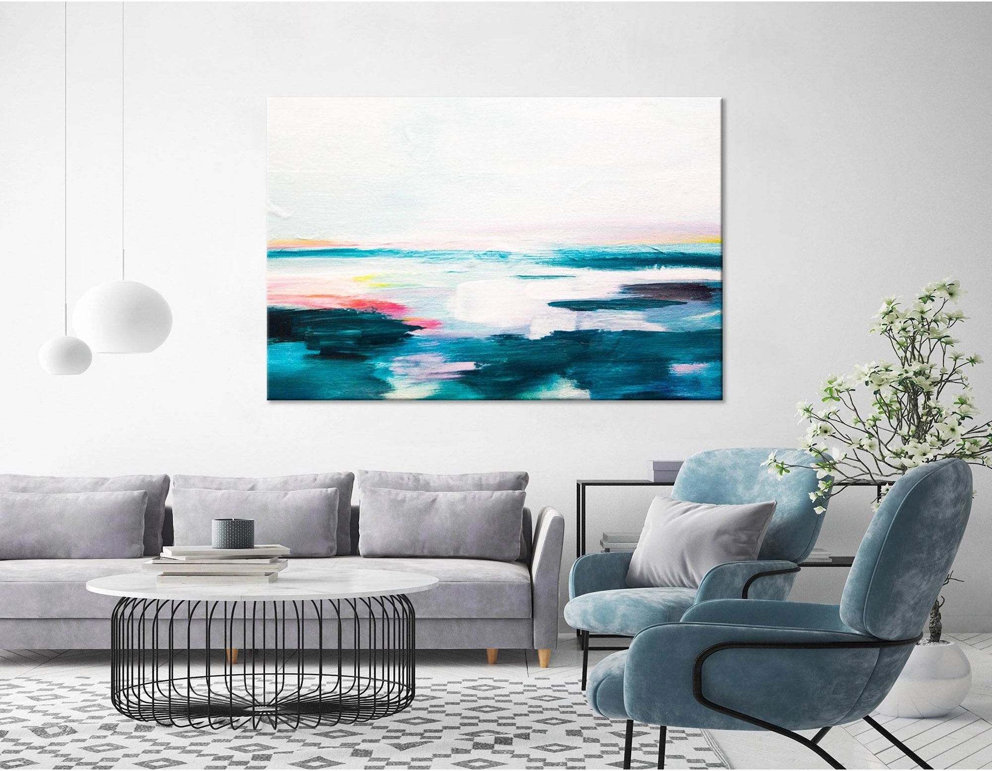 White And Blue Abstract №04270 Ready to Hang Canvas Print - Zellart Canvas Prints ALL_Products