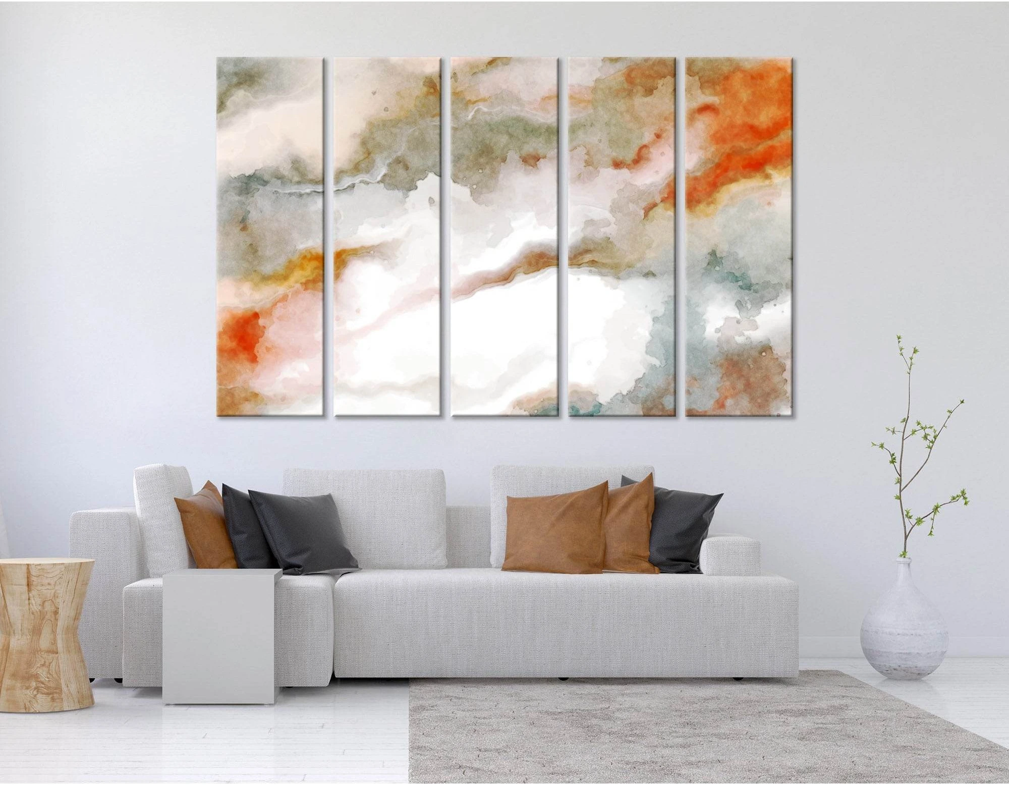 White And Orange Abstract №04337 Ready to Hang Canvas Print - Zellart Canvas Prints ALL_Products