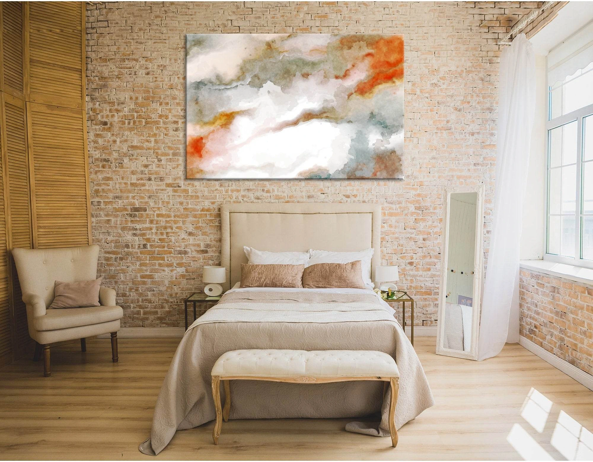 White And Orange Abstract №04337 Ready to Hang Canvas Print - Zellart Canvas Prints ALL_Products