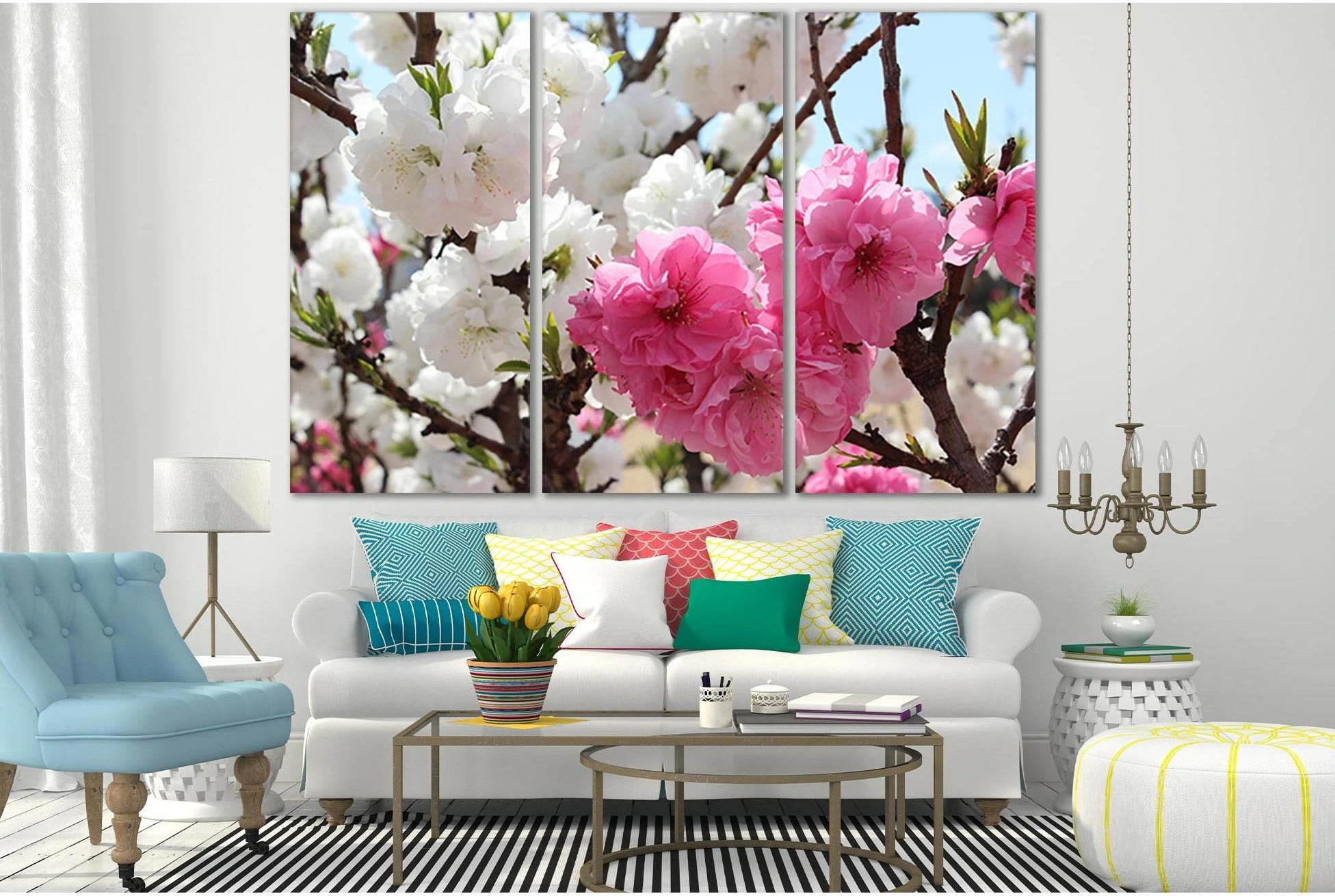 White And Pink Sakura №SL825 Ready to Hang Canvas Print - Zellart Canvas Prints 0new, ALL_Products, Trees Wall Art