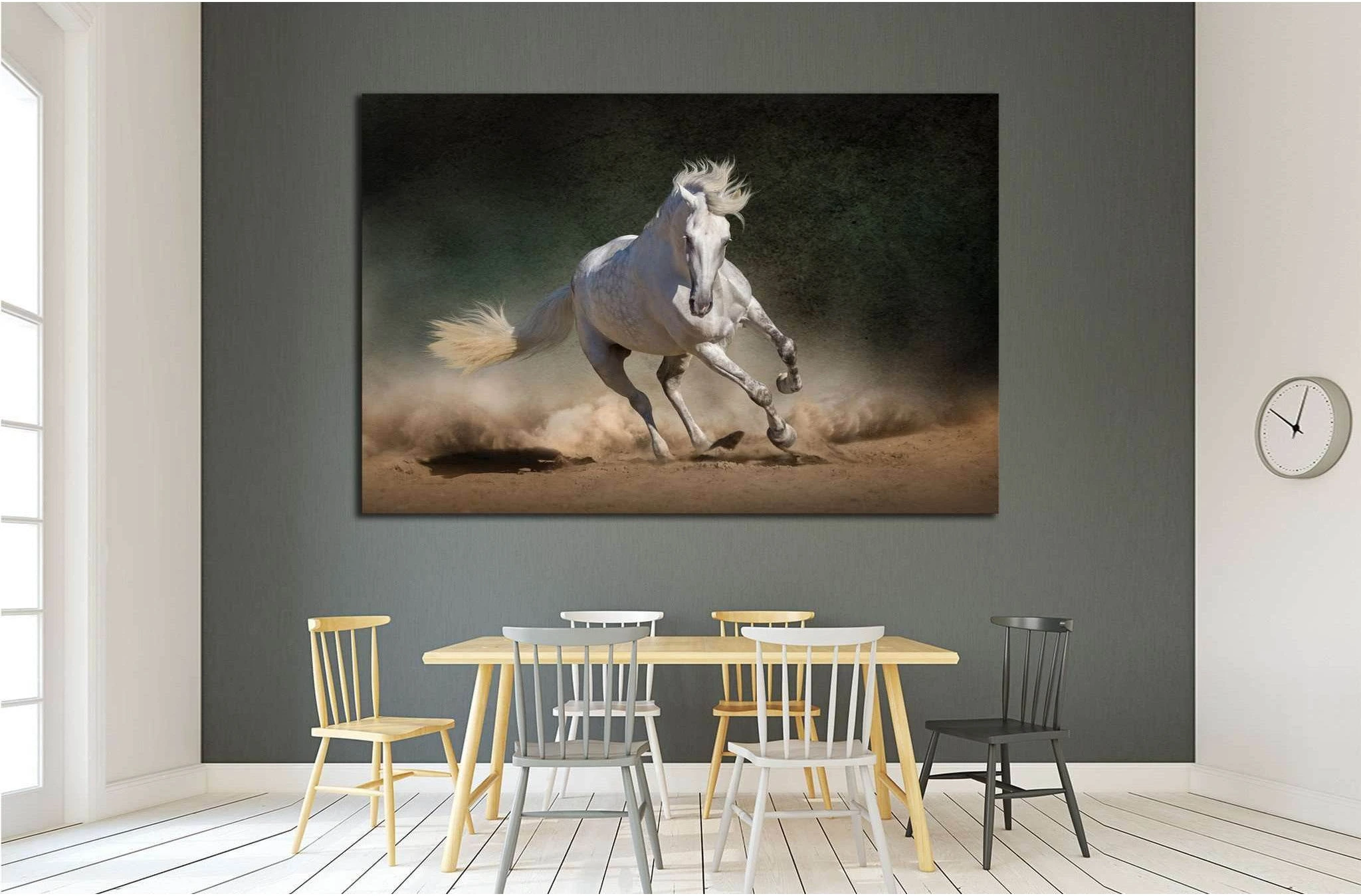White andalusian horse in desert dust against dark background №1855 Ready to Hang Canvas Print - Zellart Canvas Prints ALL_Products, Horses, s-1855