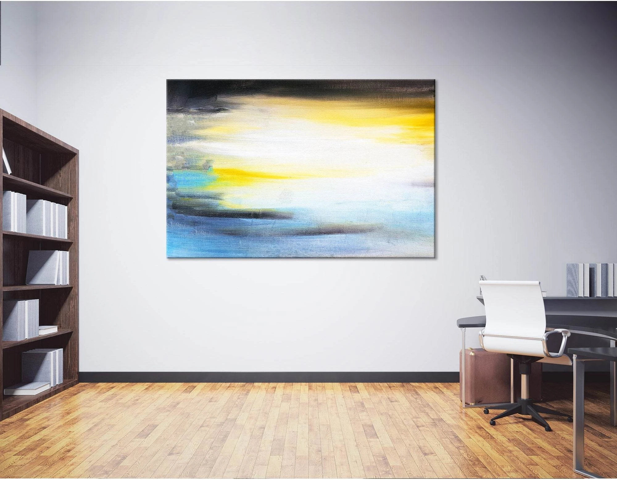 White, Black, Yellow, Blue Abstract №04263 Ready to Hang Canvas Print - Zellart Canvas Prints ALL_Products