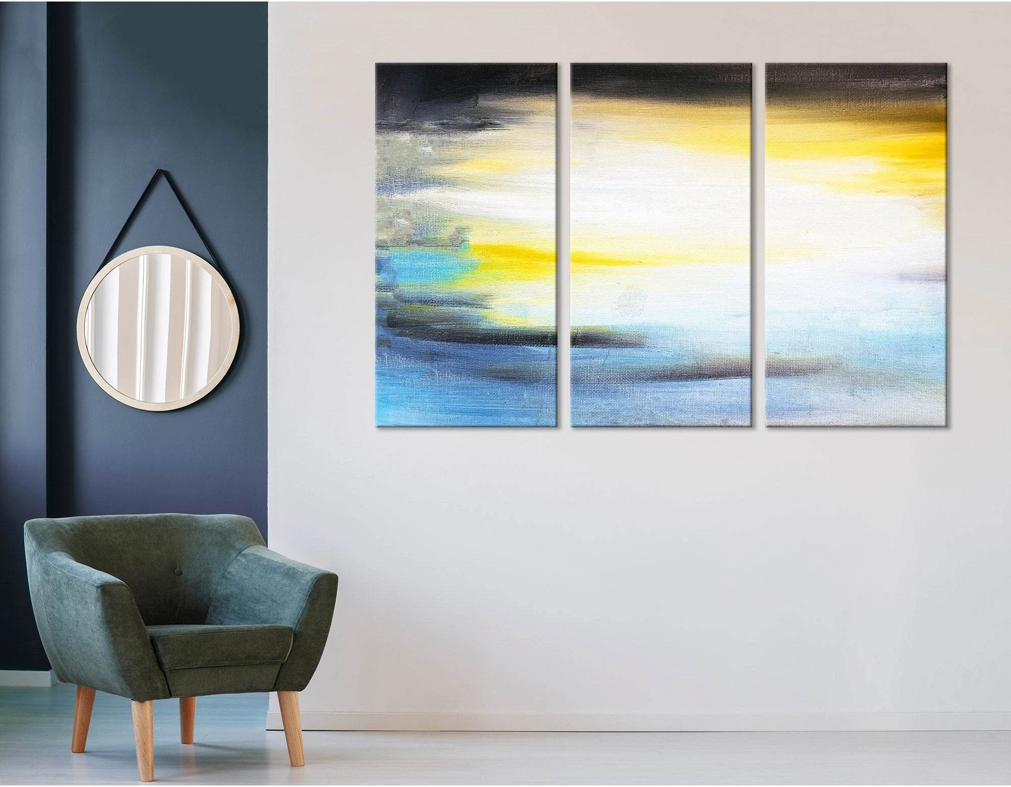 White, Black, Yellow, Blue Abstract №04263 Ready to Hang Canvas Print - Zellart Canvas Prints ALL_Products